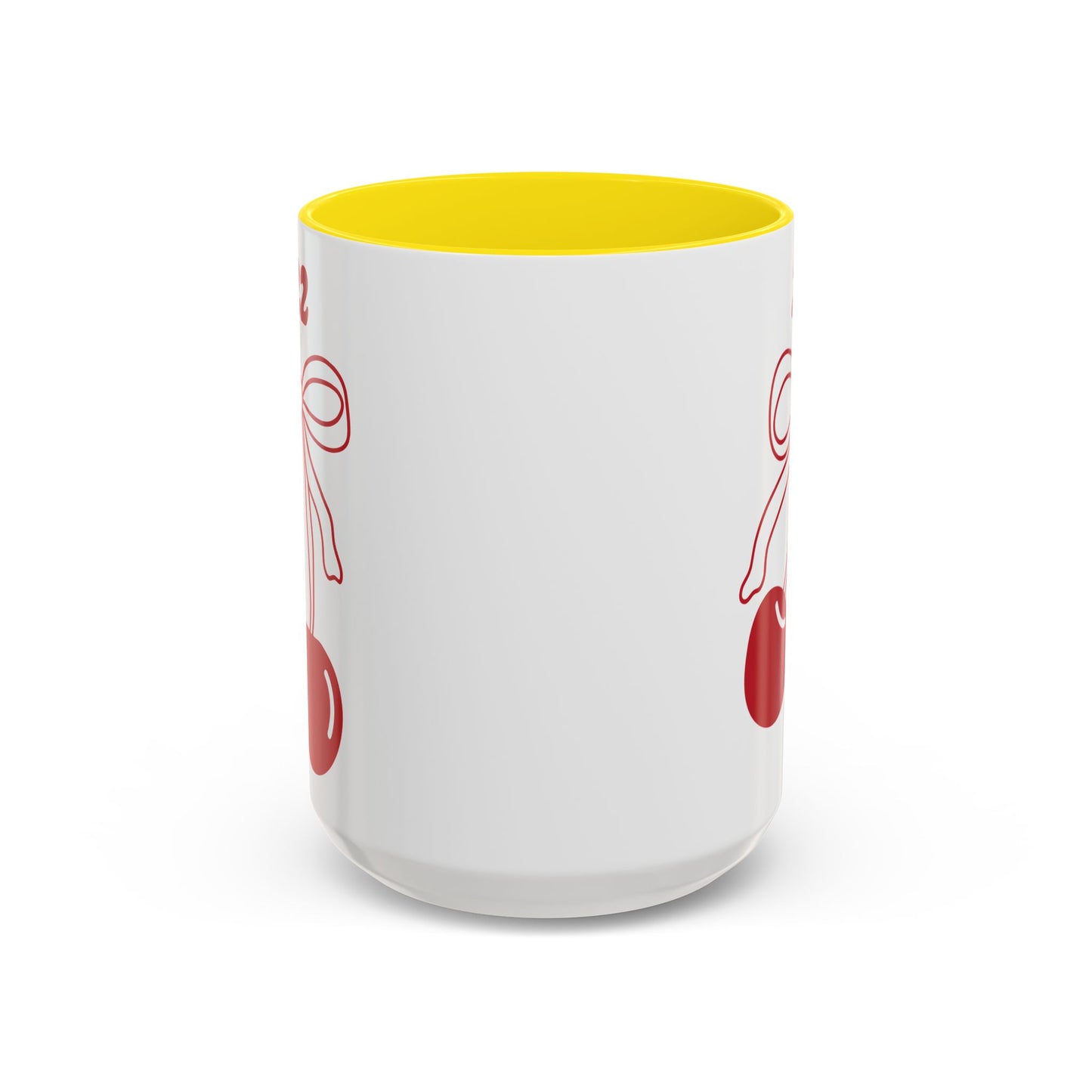 222 Angel Number Cherries Accent Mug – Coquette Bow Kawaii Coffee Mug | 11oz 15oz — Black, Navy, Pink, Red, Light Blue