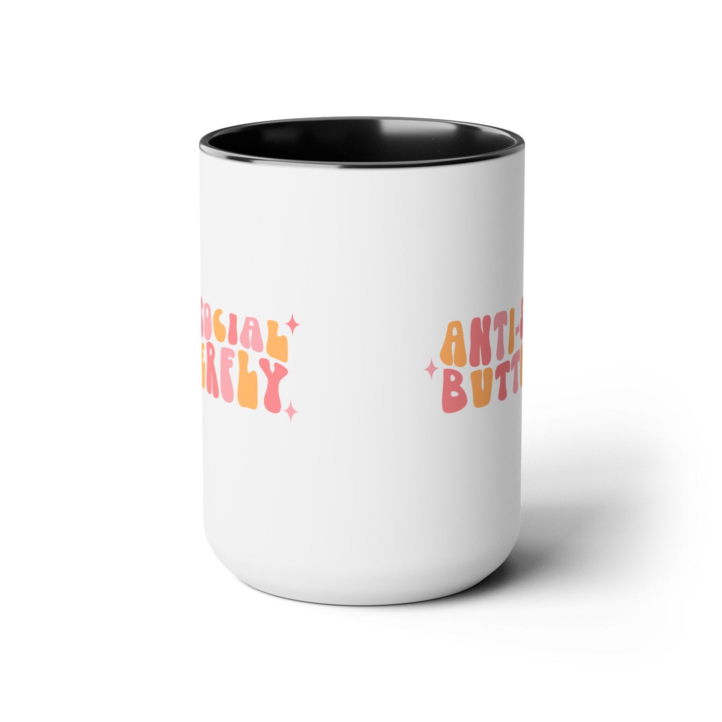 Anti-Social Butterfly Coffee Mug – Retro 70s Wavy Type | 15oz Accent