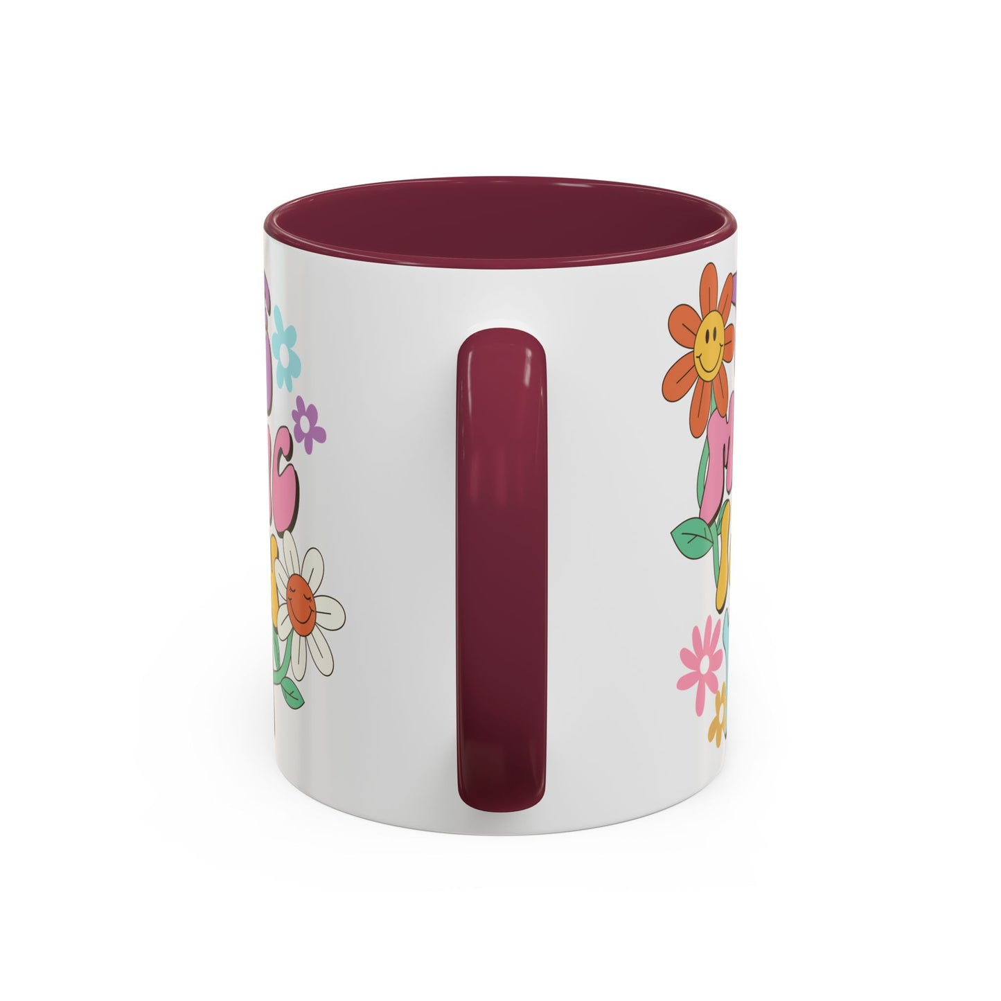 The Magic Is In You Accent Mug – Retro Flower Lettering | 11oz 15oz Colored Handle