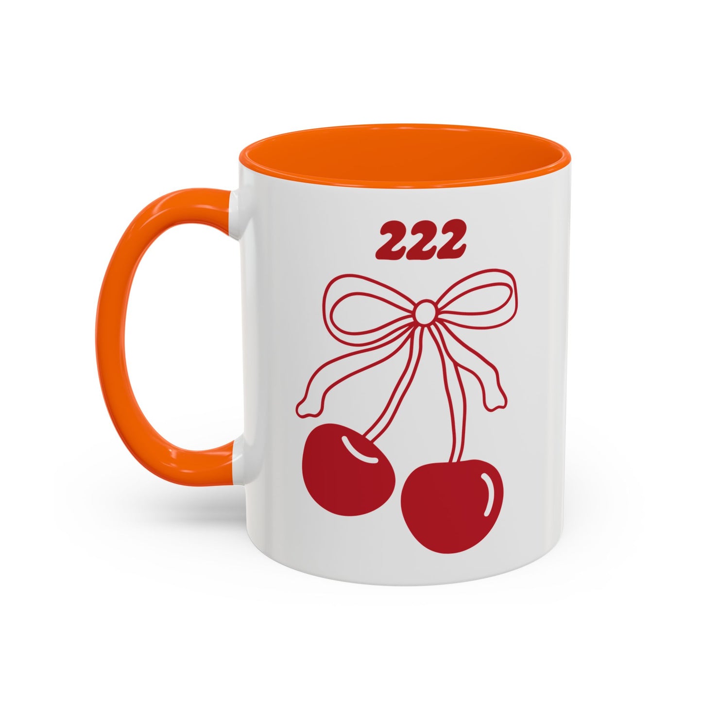 222 Angel Number Cherries Accent Mug – Coquette Bow Kawaii Coffee Mug | 11oz 15oz — Black, Navy, Pink, Red, Light Blue