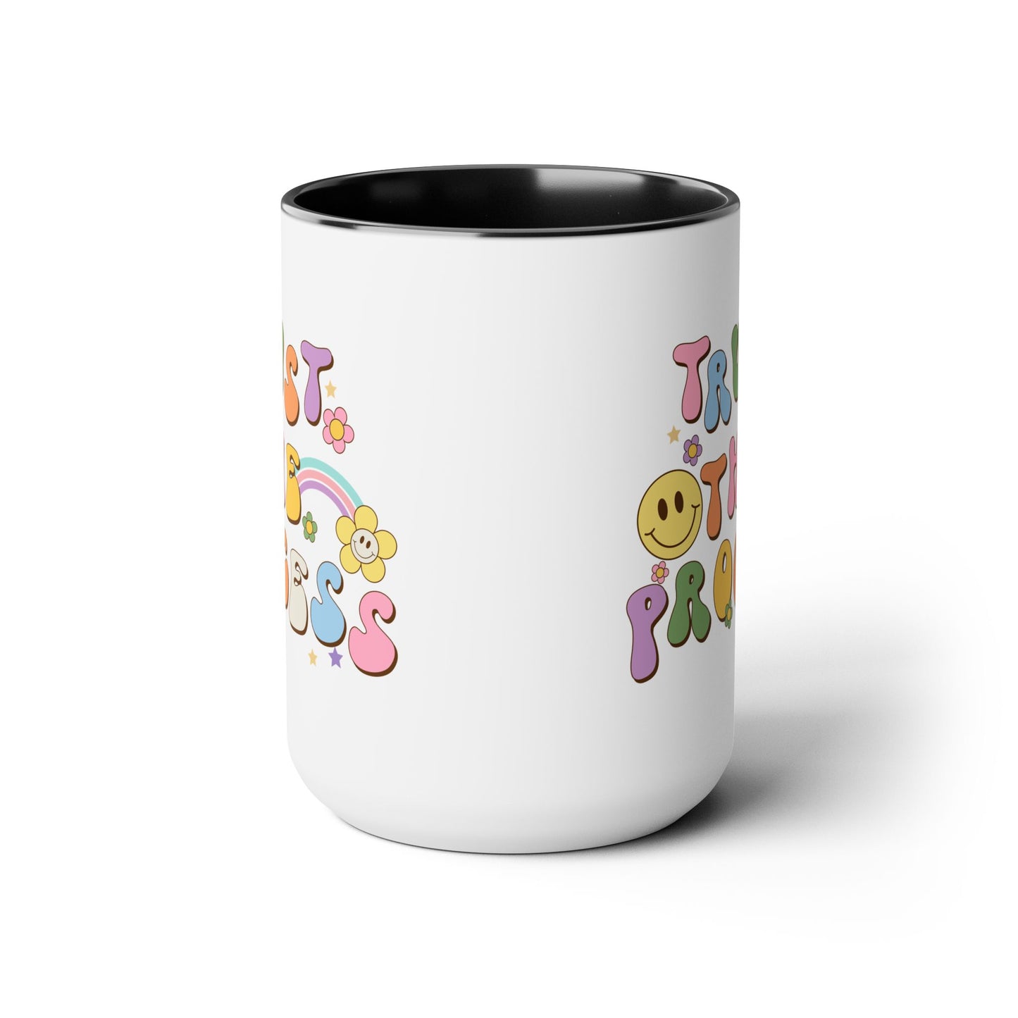 70s Retro Trust the Process Coffee Mug 15oz - Funky Multi-Color Ceramic Cup - Inspirational Motivation Drinkware - Gift for Goal Setters