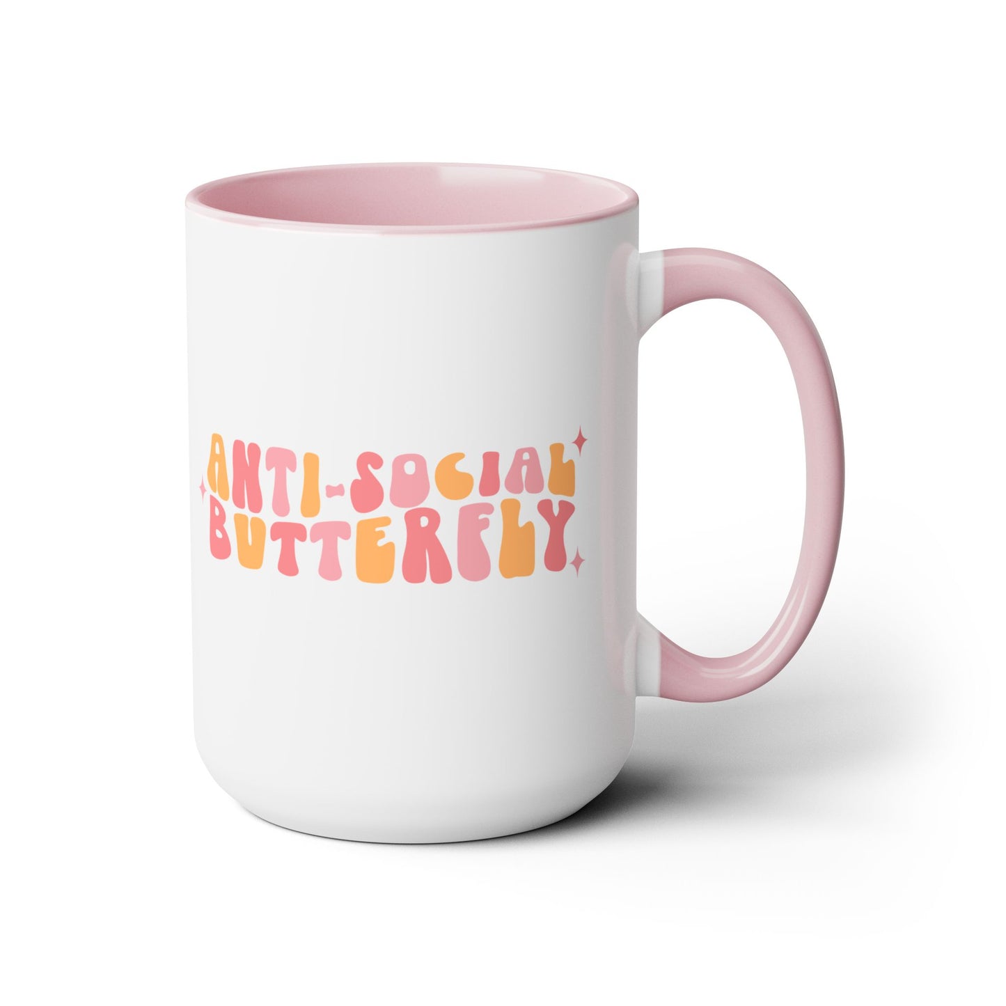Anti-Social Butterfly Coffee Mug – Retro 70s Wavy Type | 15oz Accent