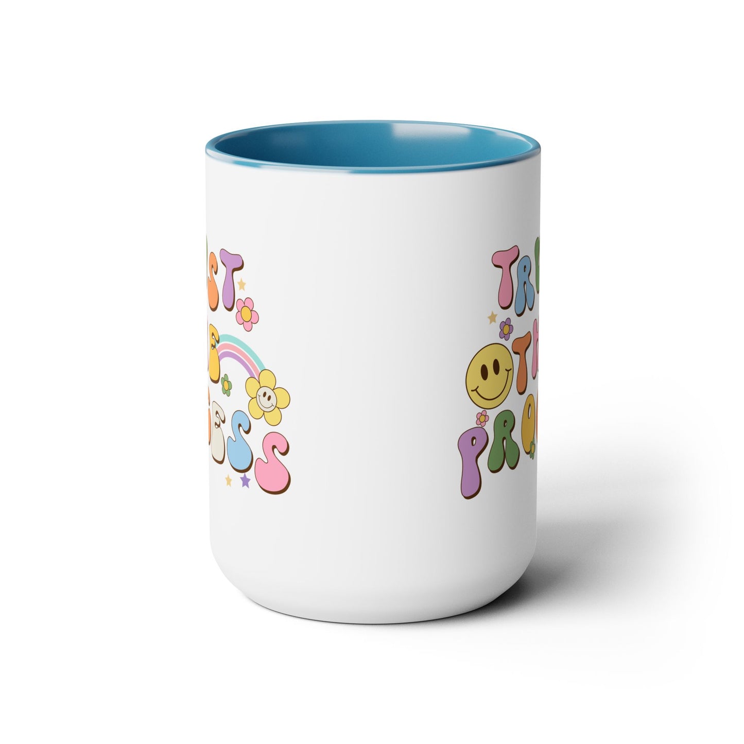 70s Retro Trust the Process Coffee Mug 15oz - Funky Multi-Color Ceramic Cup - Inspirational Motivation Drinkware - Gift for Goal Setters