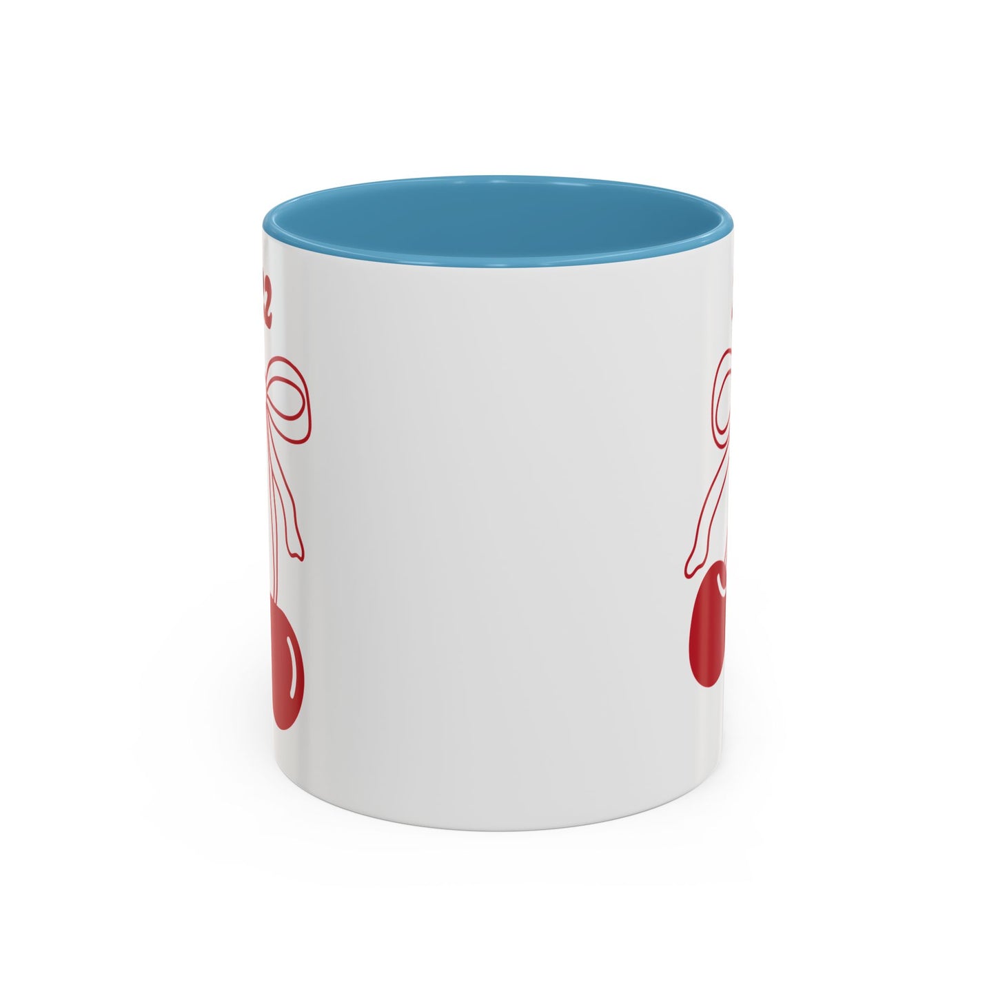 222 Angel Number Cherries Accent Mug – Coquette Bow Kawaii Coffee Mug | 11oz 15oz — Black, Navy, Pink, Red, Light Blue