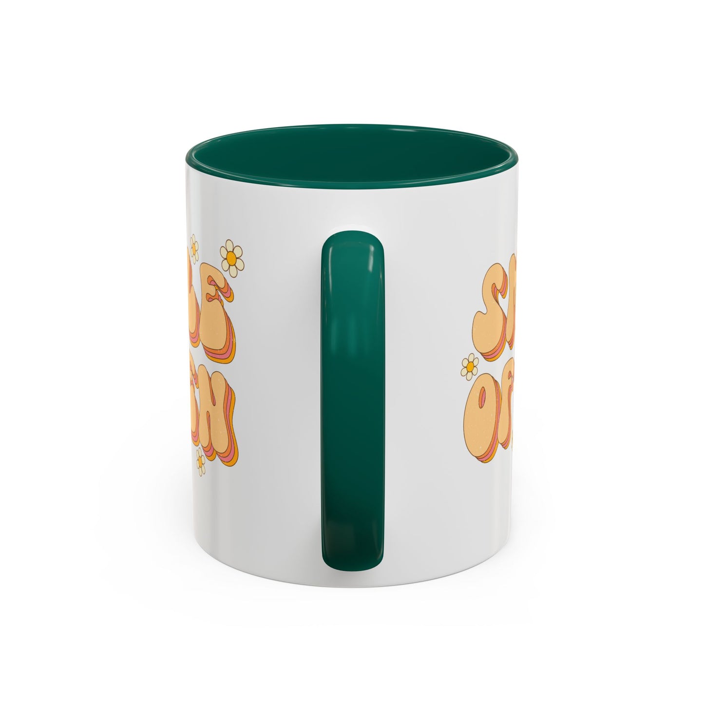 Smile Often Accent Mug – Retro Daisy Letters | 11oz 15oz colored Handle