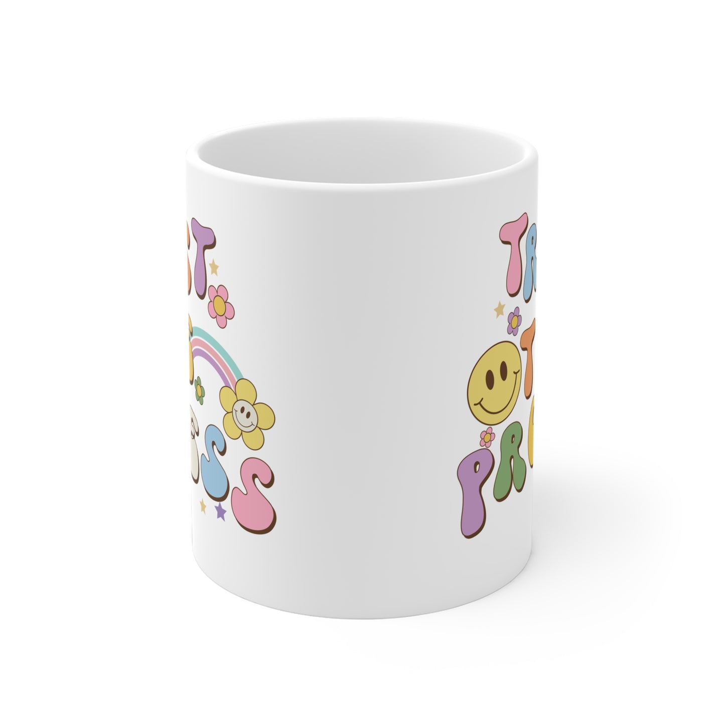 70s Retro Trust the Process Coffee Mug 20oz - Funky Multi-Color Ceramic Cup - Inspirational Motivation Drinkware - Gift for Goal Setters