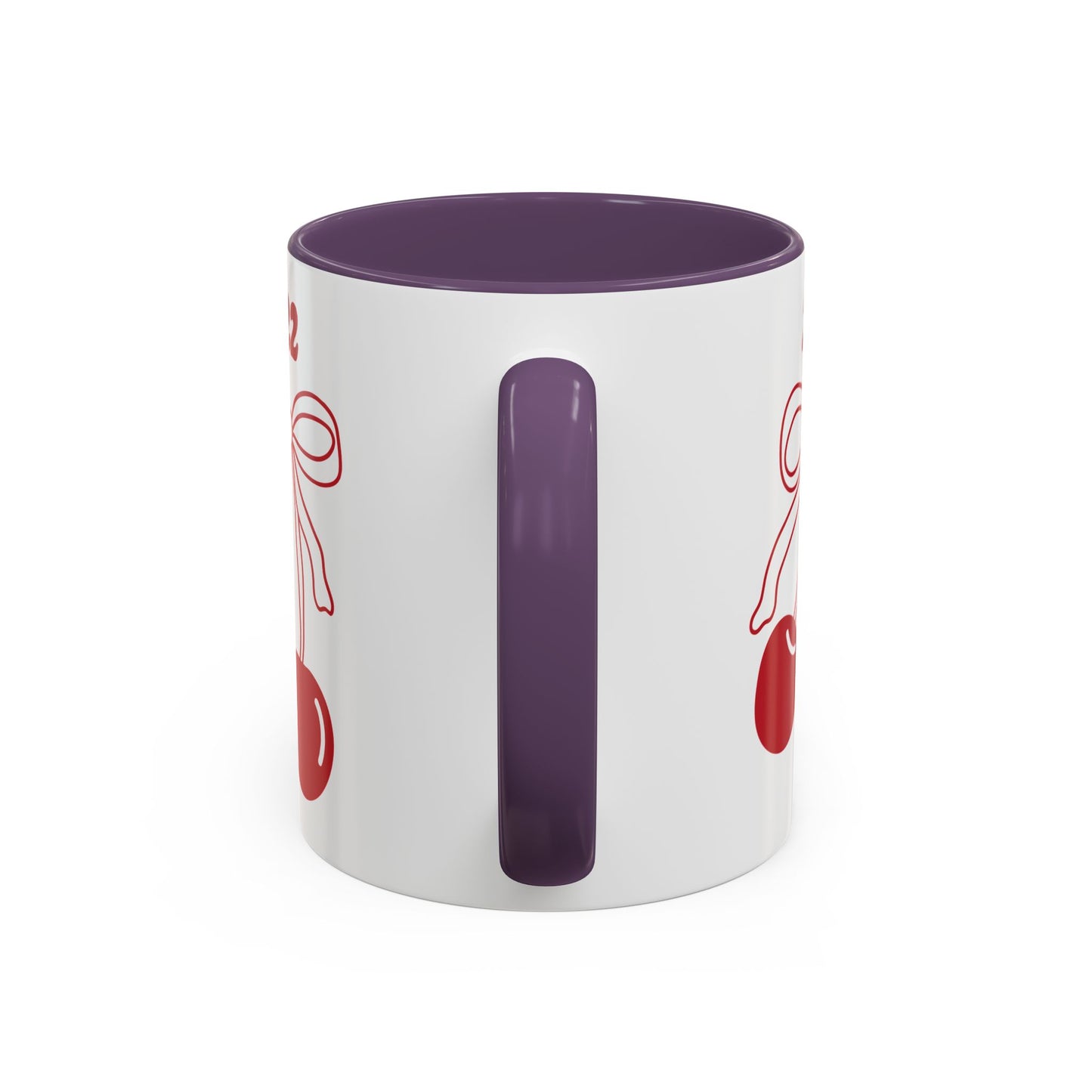 222 Angel Number Cherries Accent Mug – Coquette Bow Kawaii Coffee Mug | 11oz 15oz — Black, Navy, Pink, Red, Light Blue