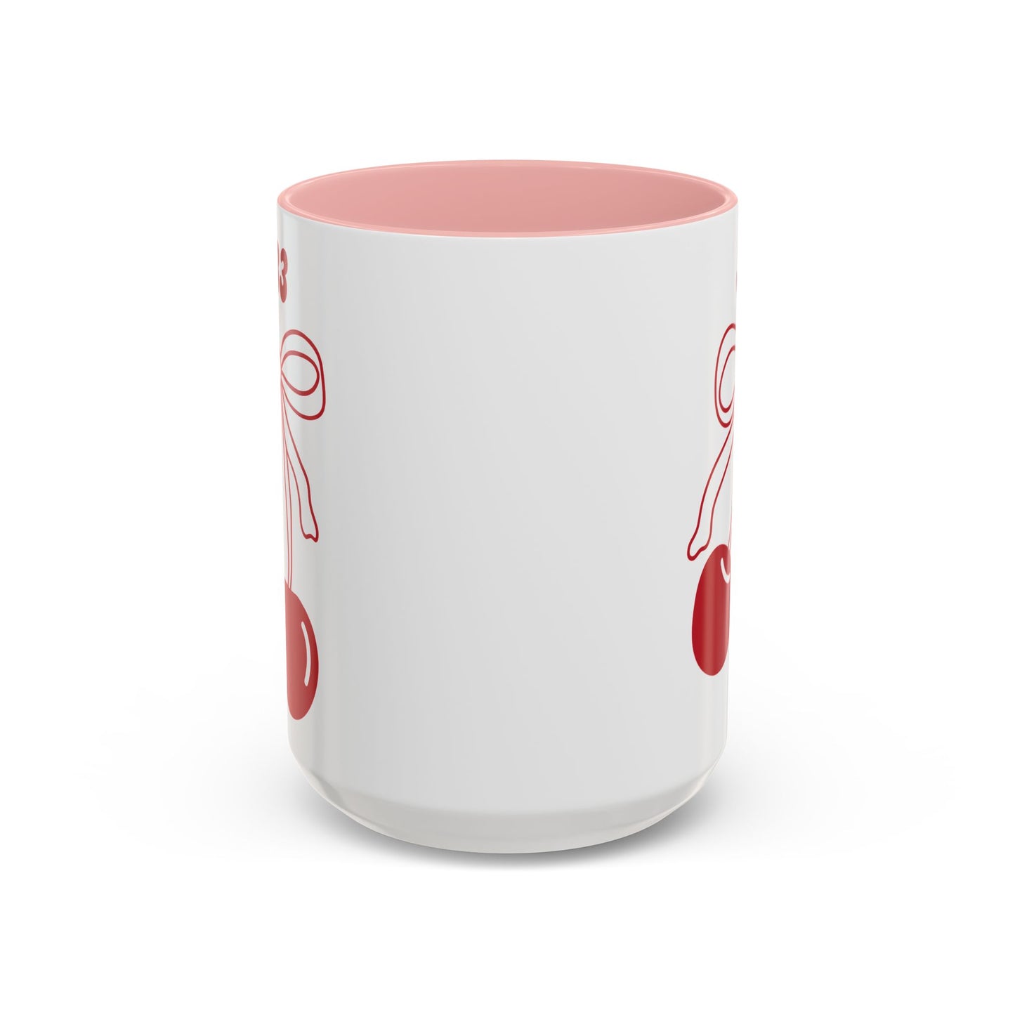 333 Angel Number Cherries Accent Mug – Coquette Bow | Kawaii Coffee Mug | 11oz 15oz — Black, Red, Navy, Pink, Light Blue