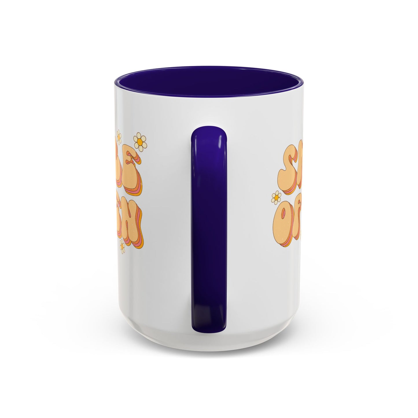 Smile Often Accent Mug – Retro Daisy Letters | 11oz 15oz colored Handle