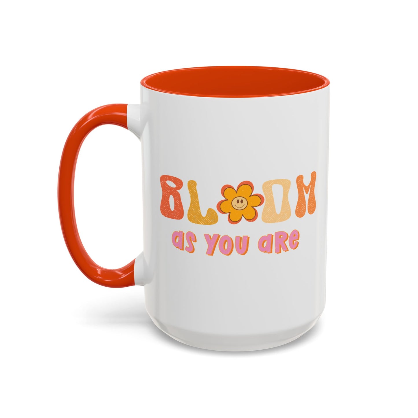 Bloom As You Are Accent Mug – Smiley Flower | 11oz 15oz Colored Handle