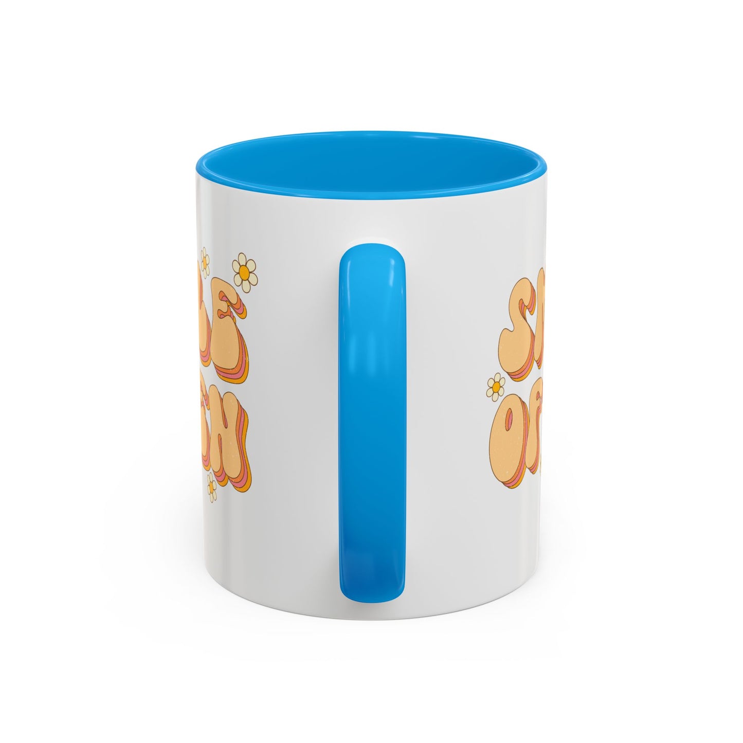 Smile Often Accent Mug – Retro Daisy Letters | 11oz 15oz colored Handle