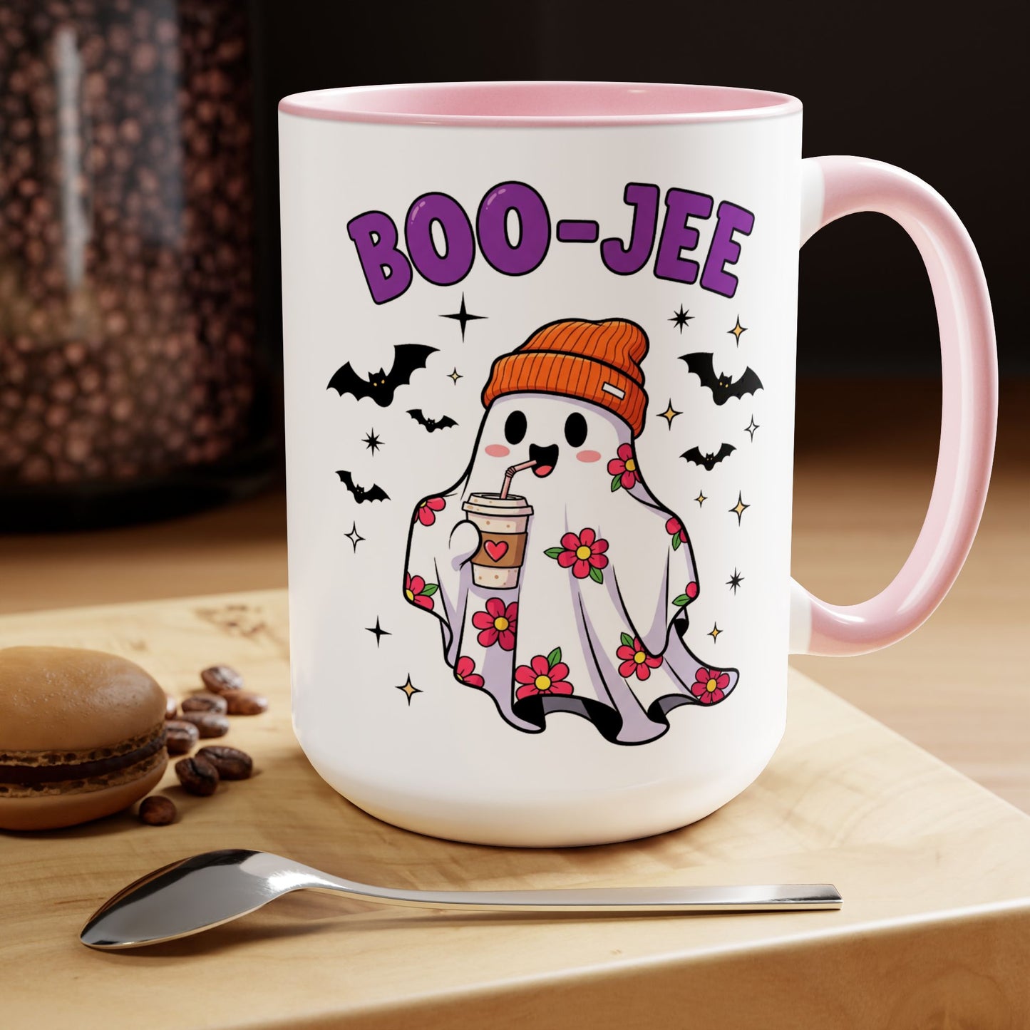 Boo-Jee Ghost Coffee Mug – Black Accent | Halloween Groovy Vibes