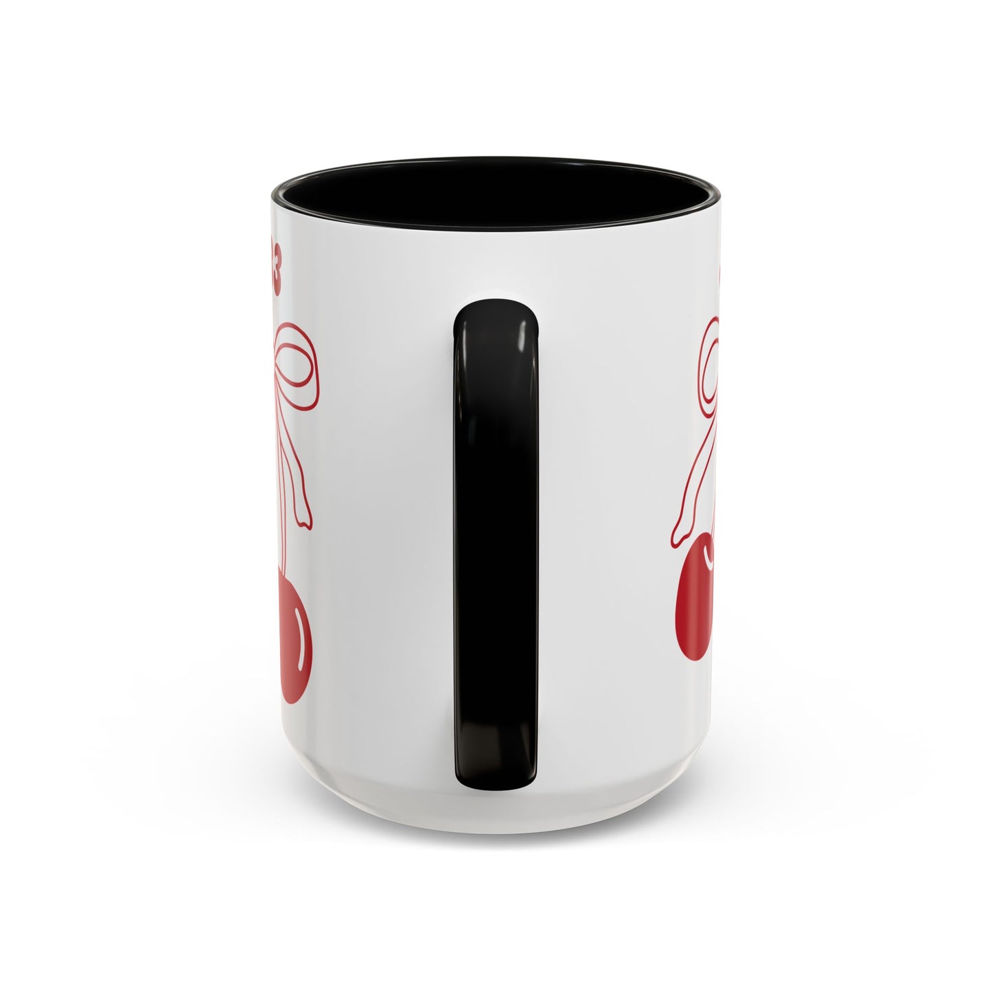 333 Angel Number Cherries Accent Mug – Coquette Bow | Kawaii Coffee Mug | 11oz 15oz — Black, Red, Navy, Pink, Light Blue