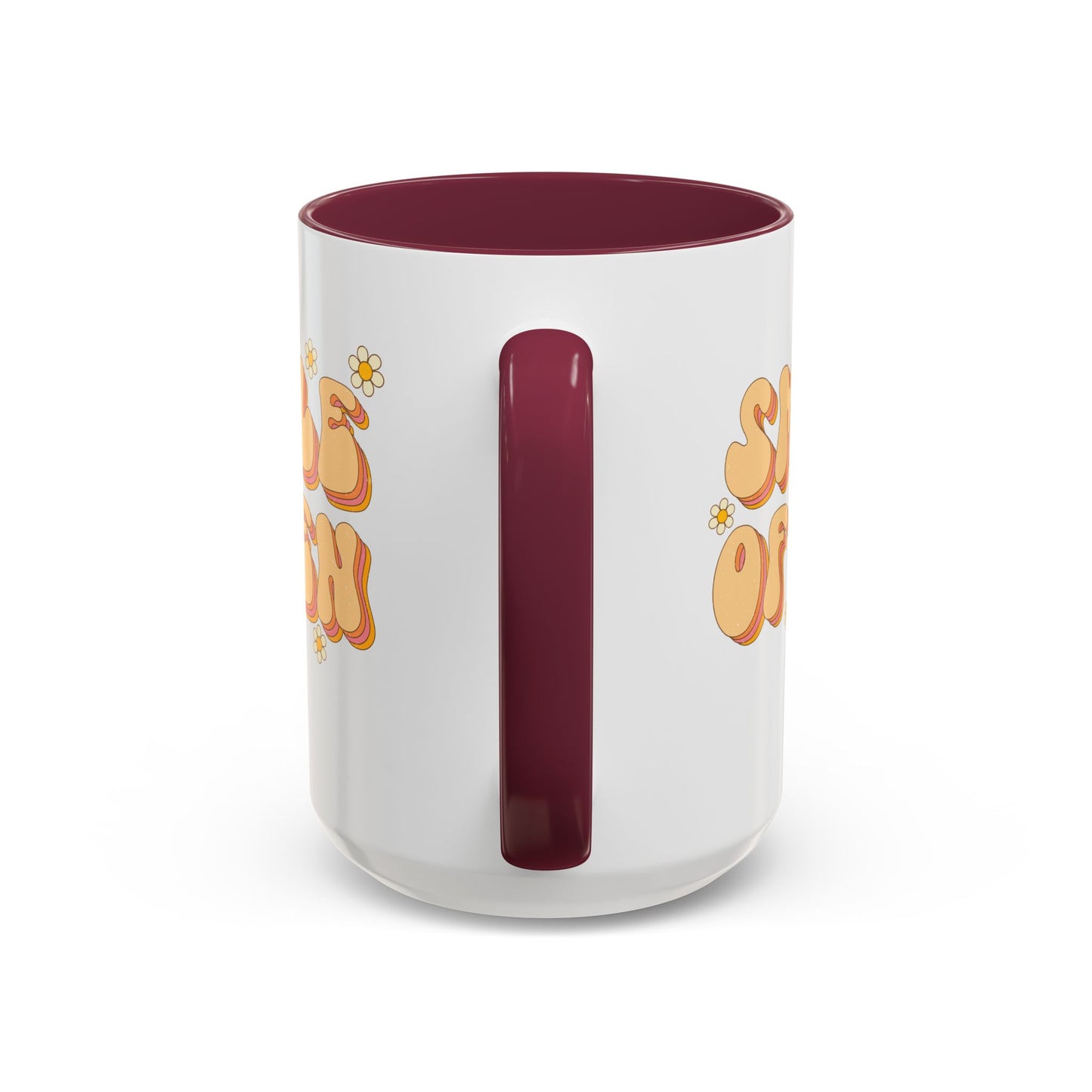Smile Often Accent Mug – Retro Daisy Letters | 11oz 15oz colored Handle