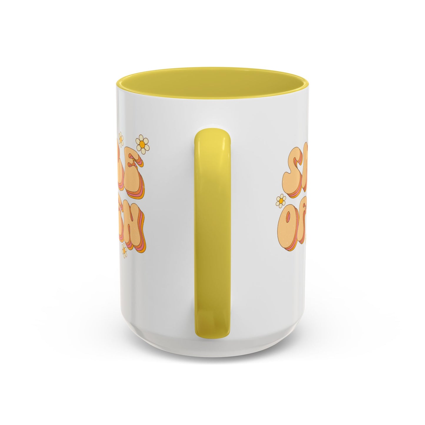 Smile Often Accent Mug – Retro Daisy Letters | 11oz 15oz colored Handle