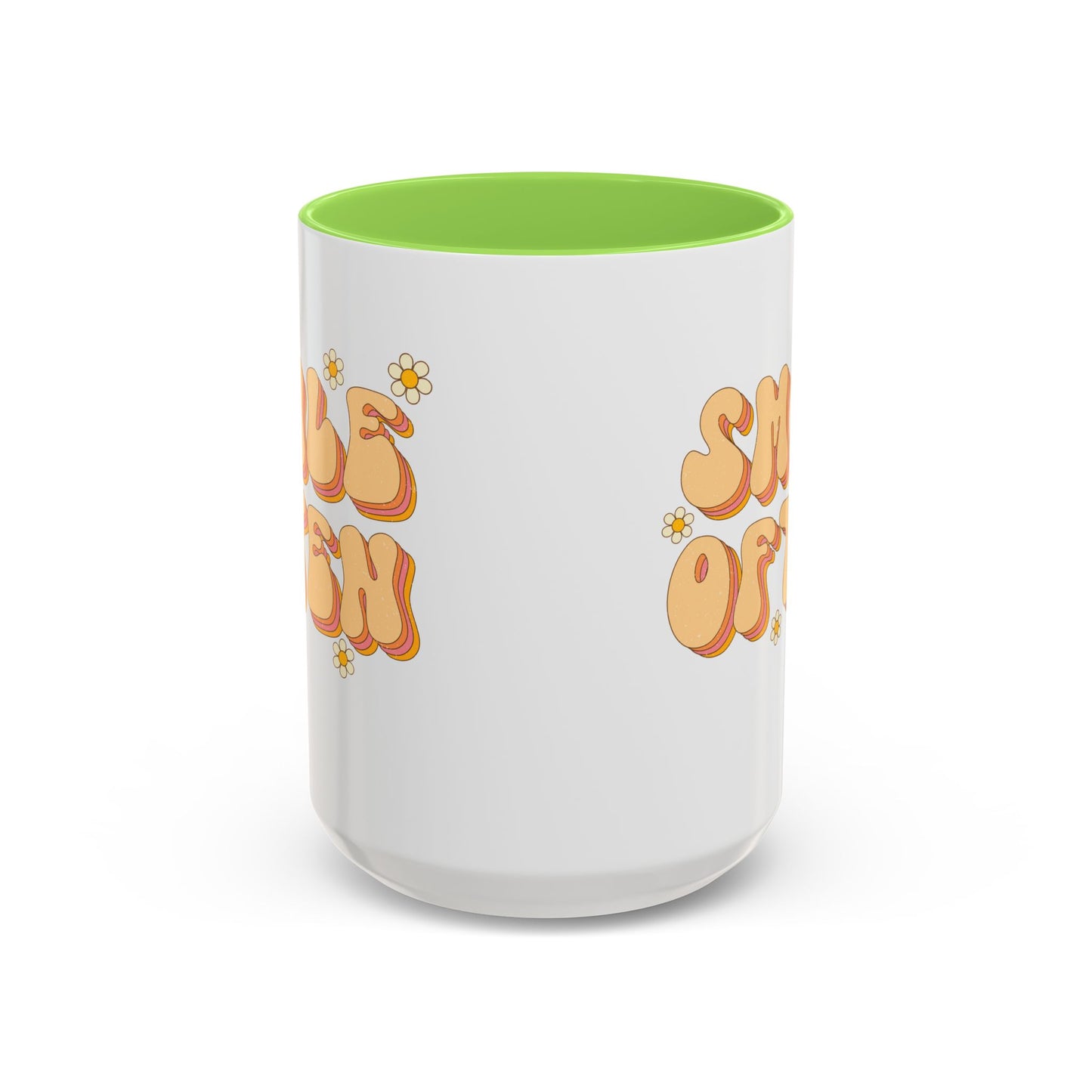 Smile Often Accent Mug – Retro Daisy Letters | 11oz 15oz colored Handle