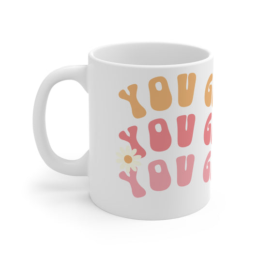 You Got This Groovy 70s Themed Coffee Mug 20oz - Multi-Pink Retro Style Ceramic Cup - Inspirational Positivity Boosting Drinkware