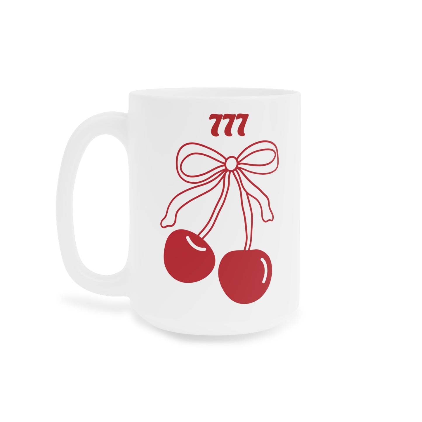 777 Angel Number Cherries Coffee Mug – Coquette Bow Kawaii | 11oz 15oz 20oz White Ceramic