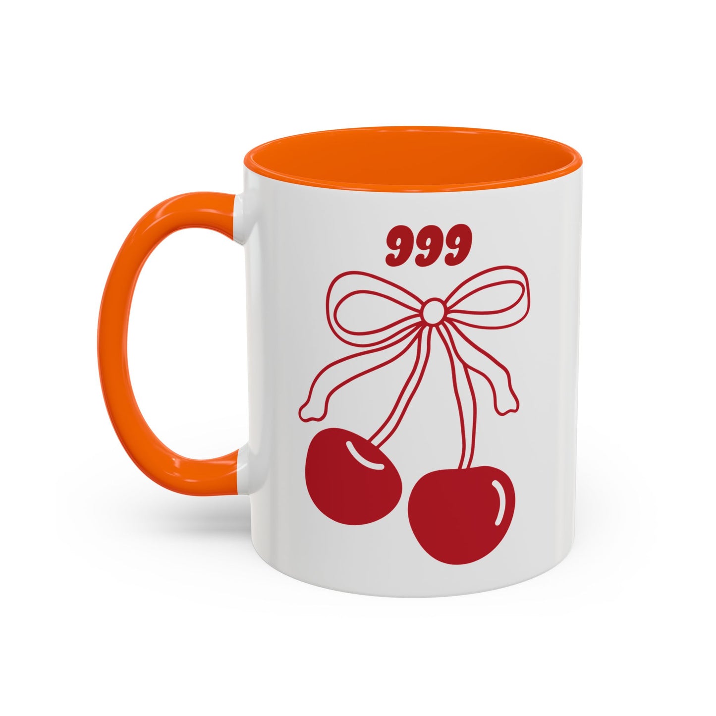 999 Angel Number Cherries Accent Mug – Coquette Bow Kawaii | 11oz 15oz — Black, Navy, Pink, Red, Light Blue, Orange