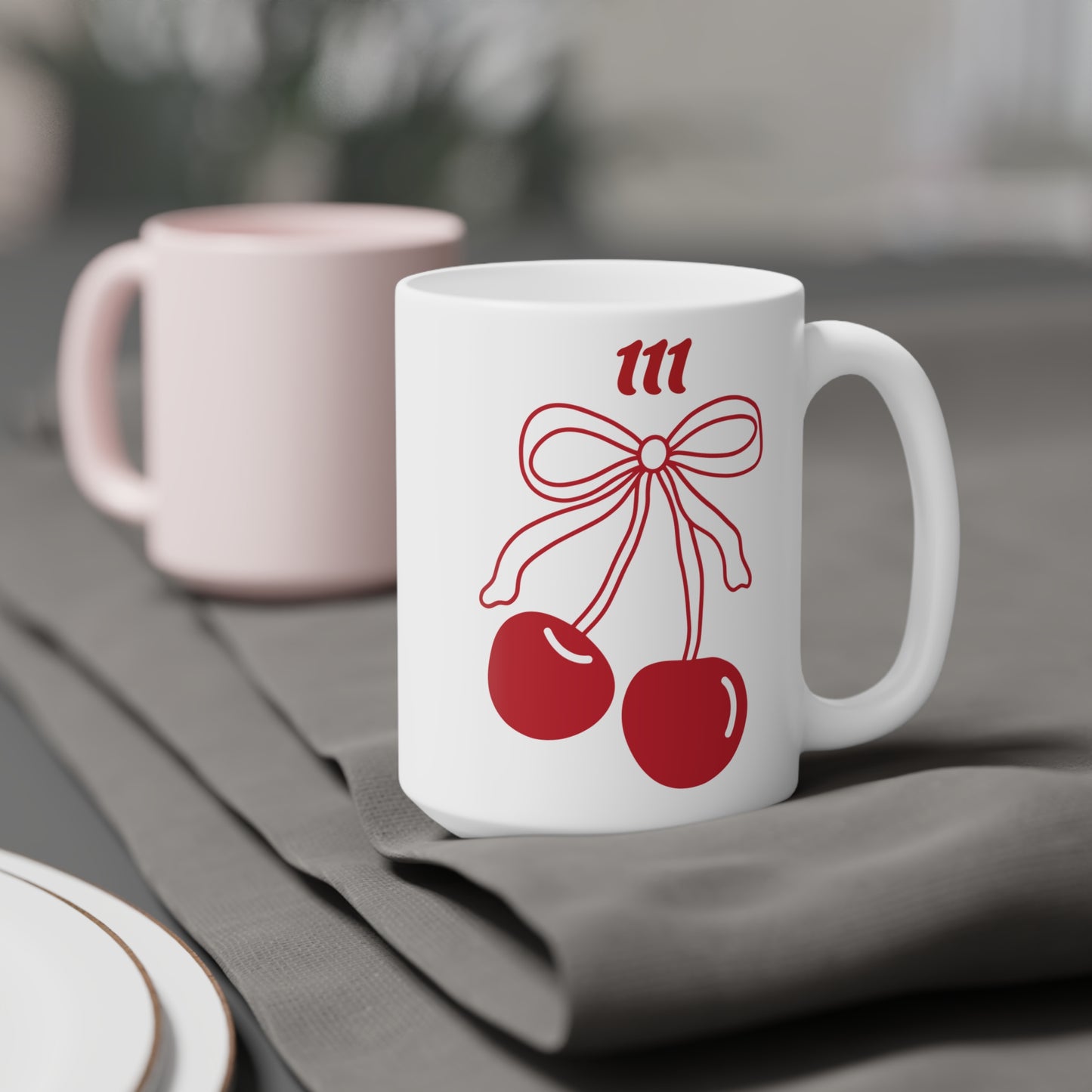 111 Angel Number Cherries Coffee Mug – Coquette Bow Kawaii Coffee Mug | 11oz 15oz 20oz White Ceramic