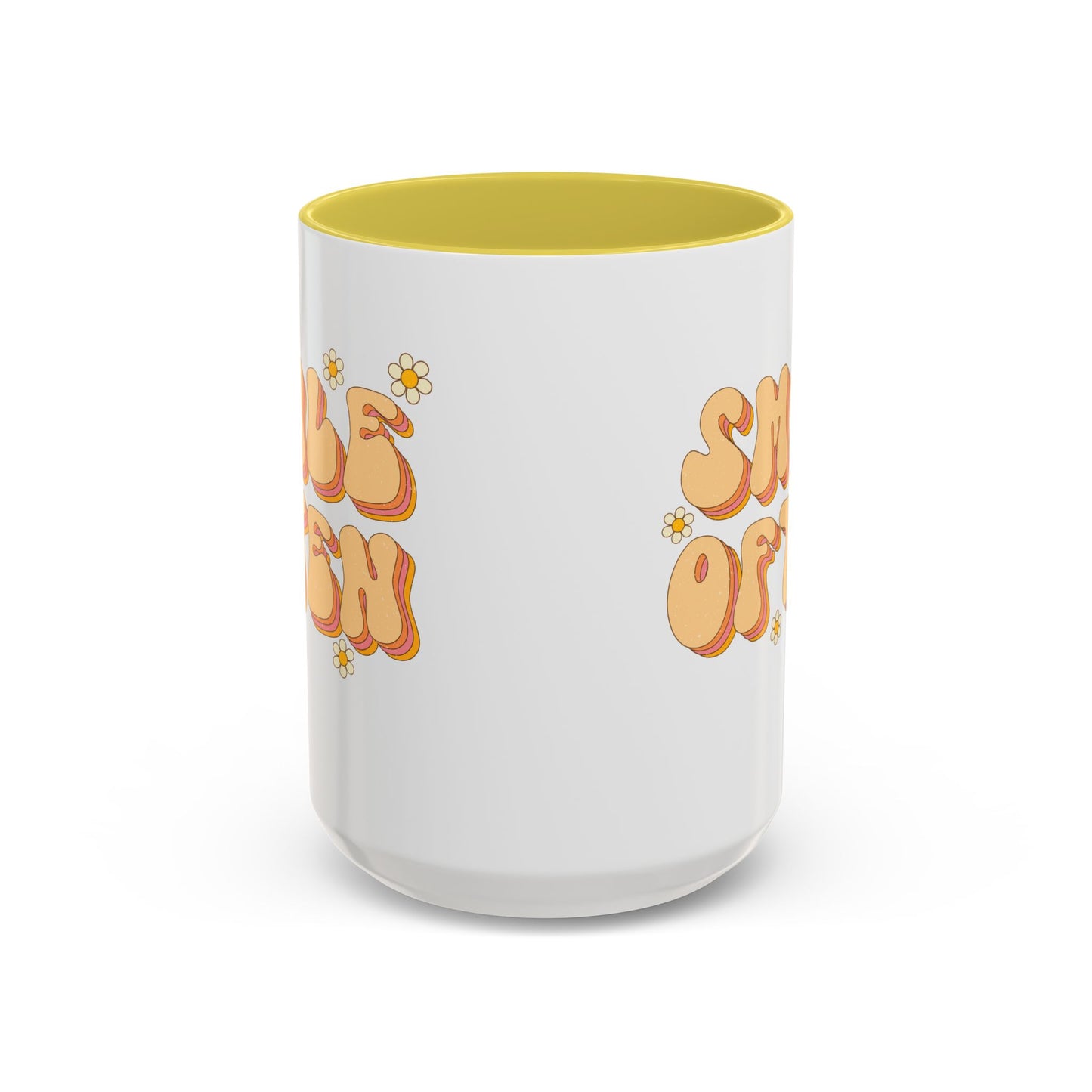 Smile Often Accent Mug – Retro Daisy Letters | 11oz 15oz colored Handle