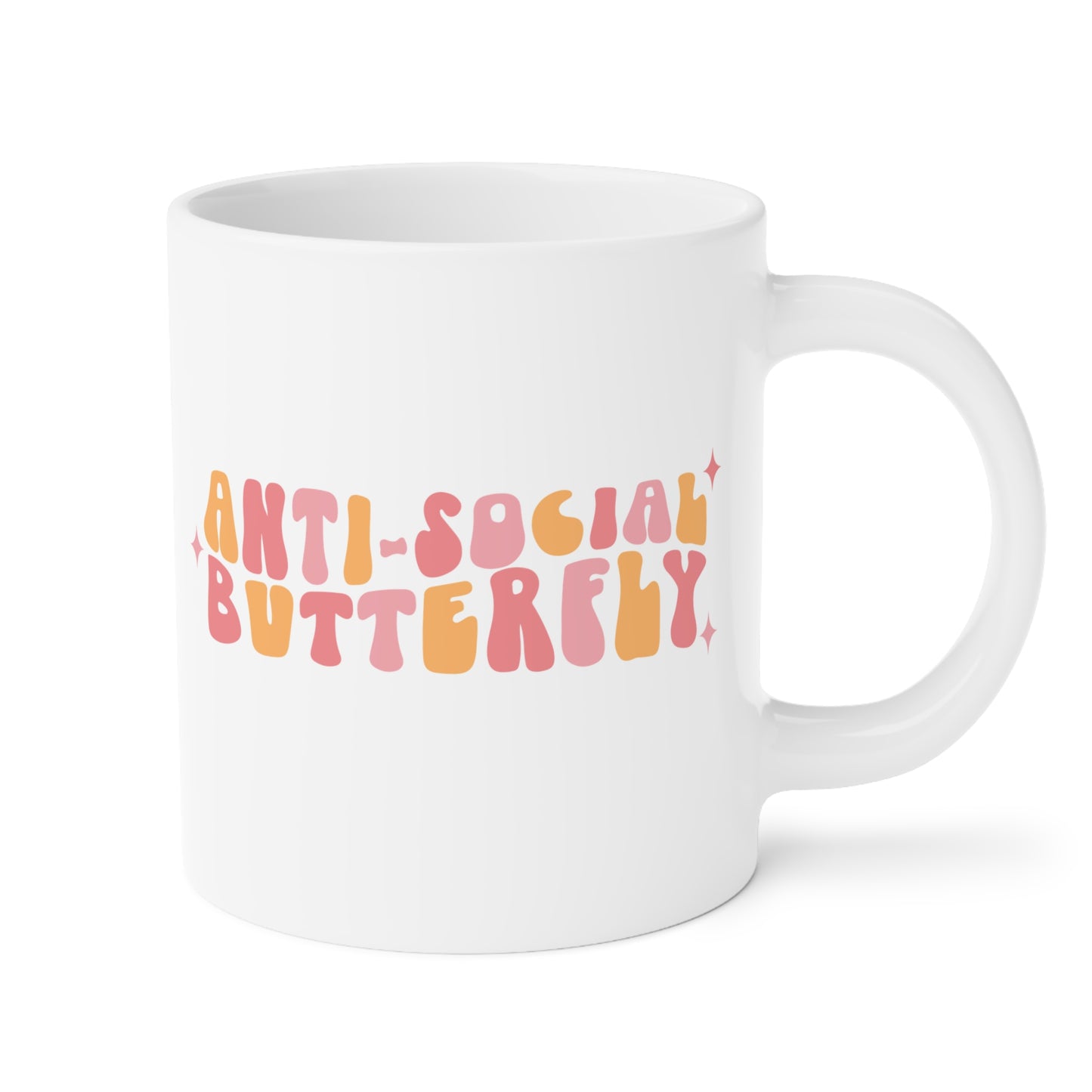 Retro 70s Anti-Social Butterfly Coffee Mug - Groovy Funny Introvert Cup | 11oz 15oz 20oz or 15oz Accent