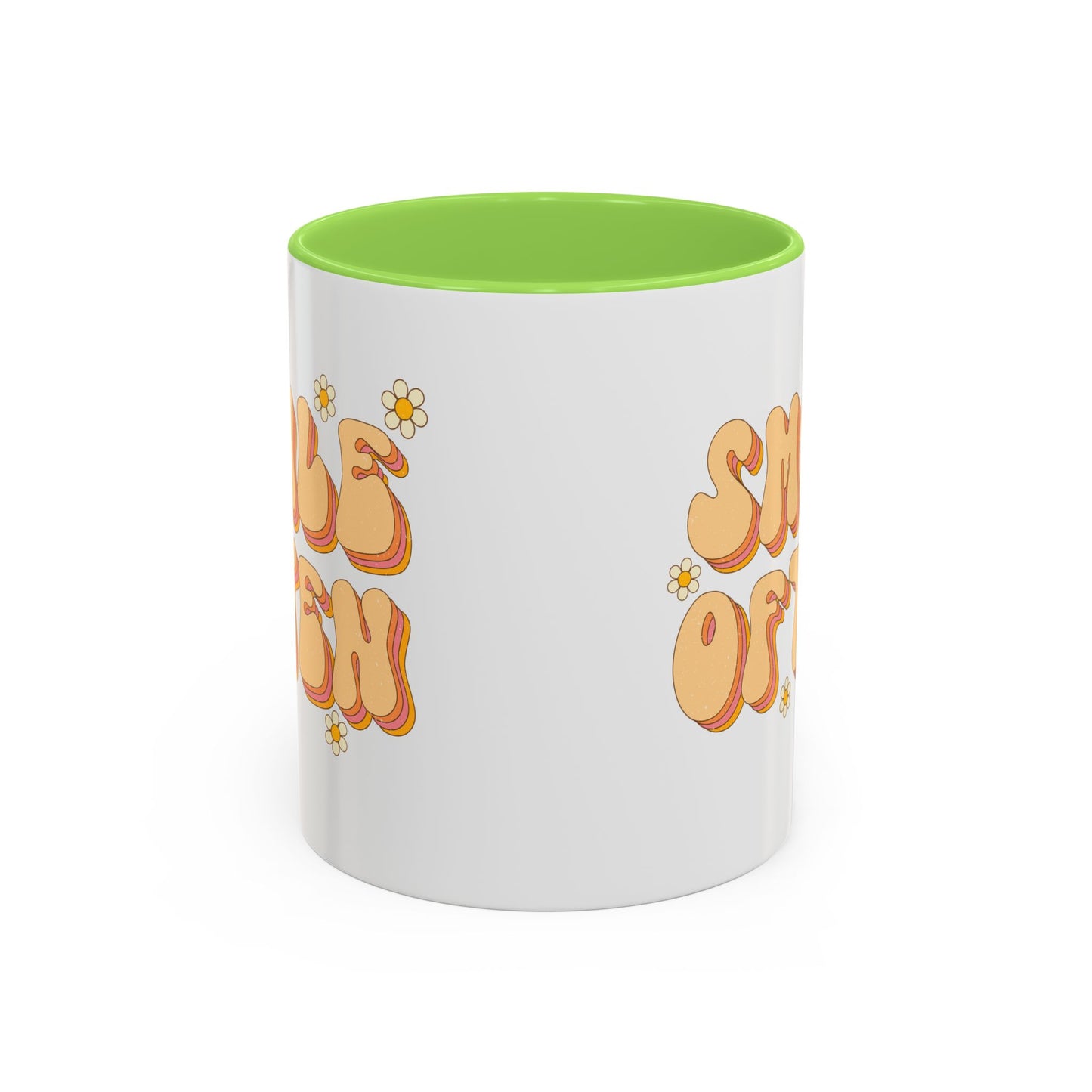 Smile Often Accent Mug – Retro Daisy Letters | 11oz 15oz colored Handle