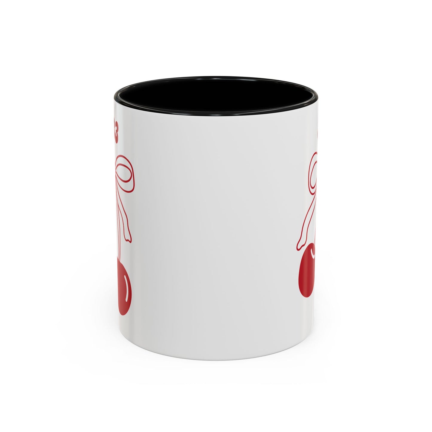333 Angel Number Cherries Accent Mug – Coquette Bow | Kawaii Coffee Mug | 11oz 15oz — Black, Red, Navy, Pink, Light Blue