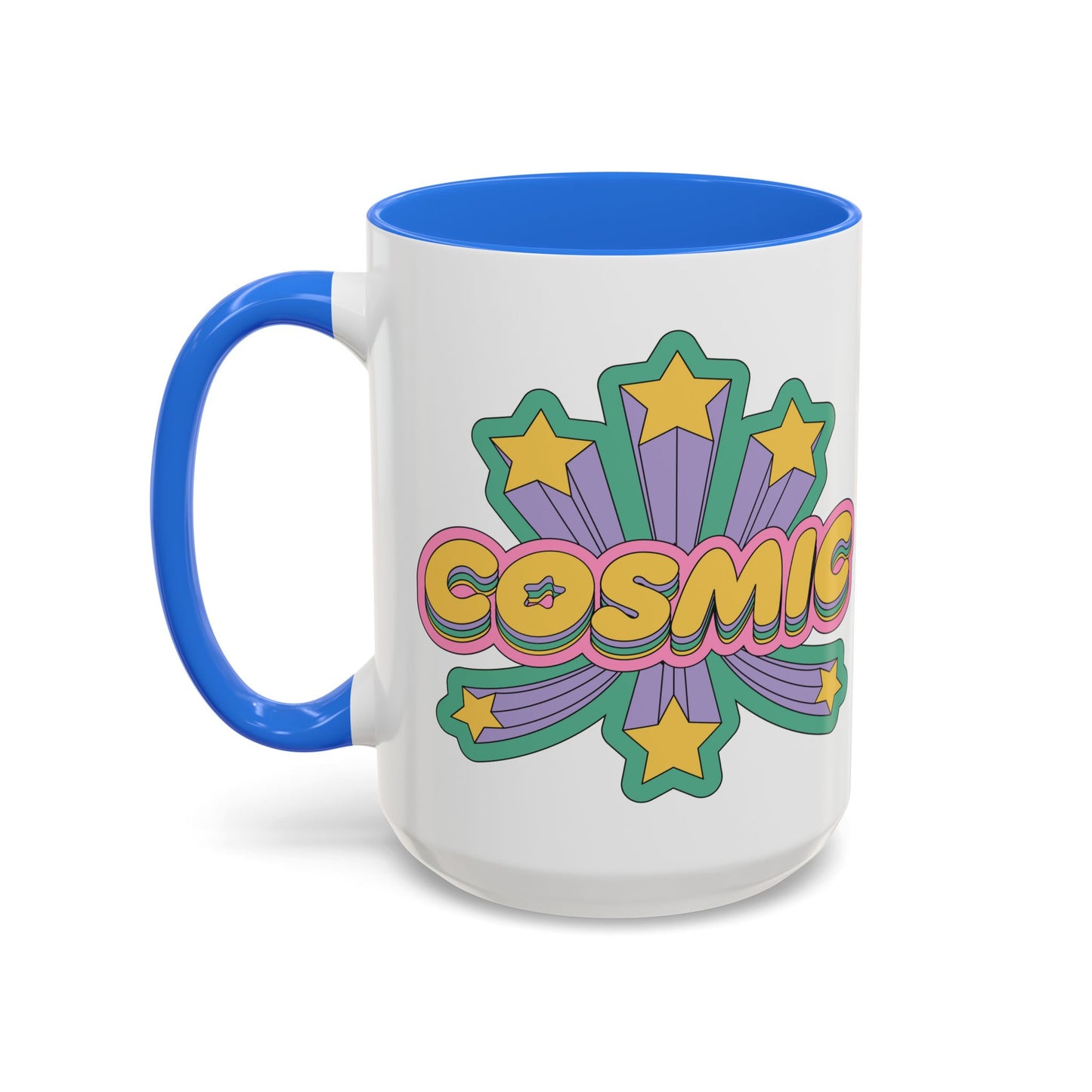 COSMIC Accent Mug – Retro Stars Burst | 11oz 15oz Colored Handle