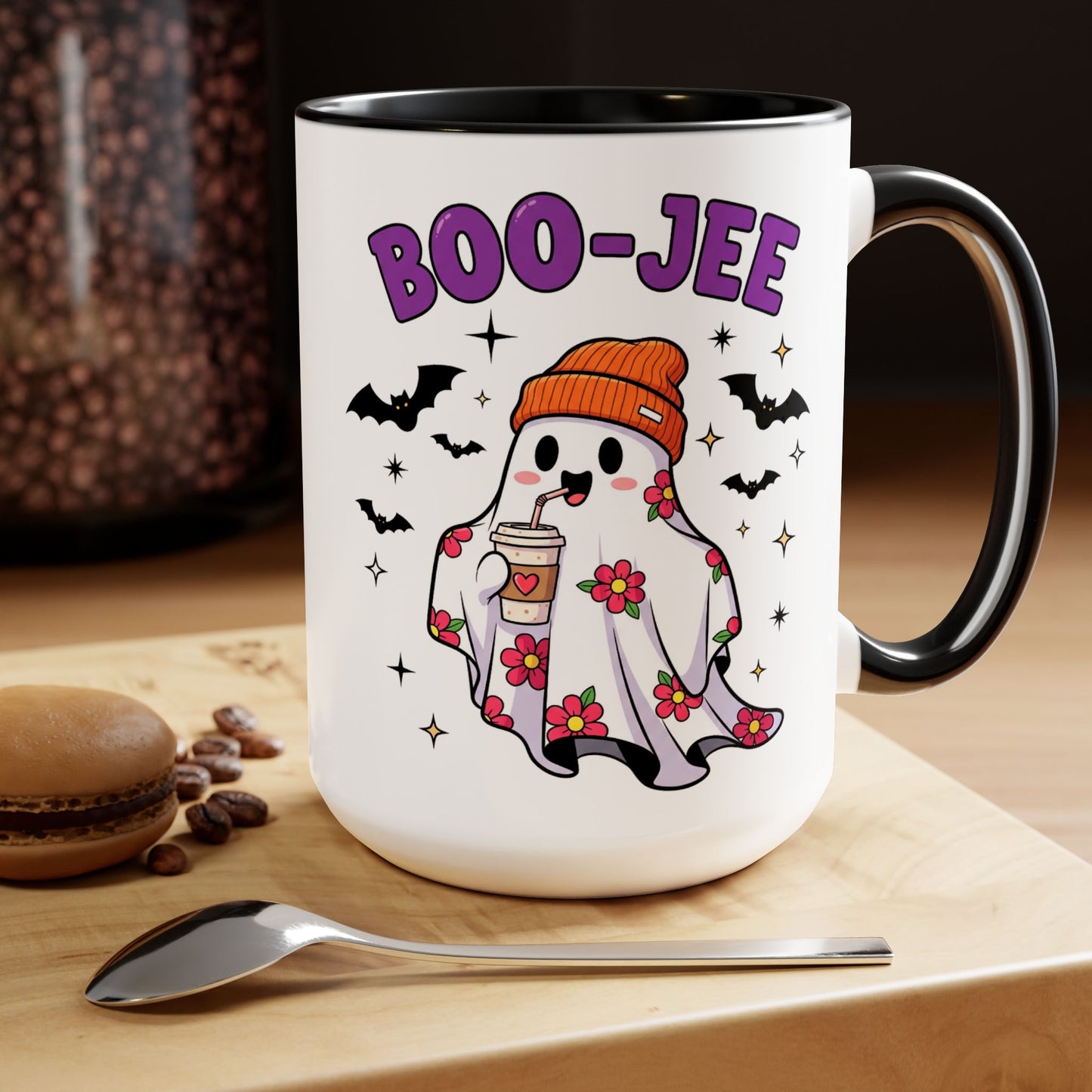 Boo-Jee Ghost Coffee Mug – Black Accent | Halloween Groovy Vibes