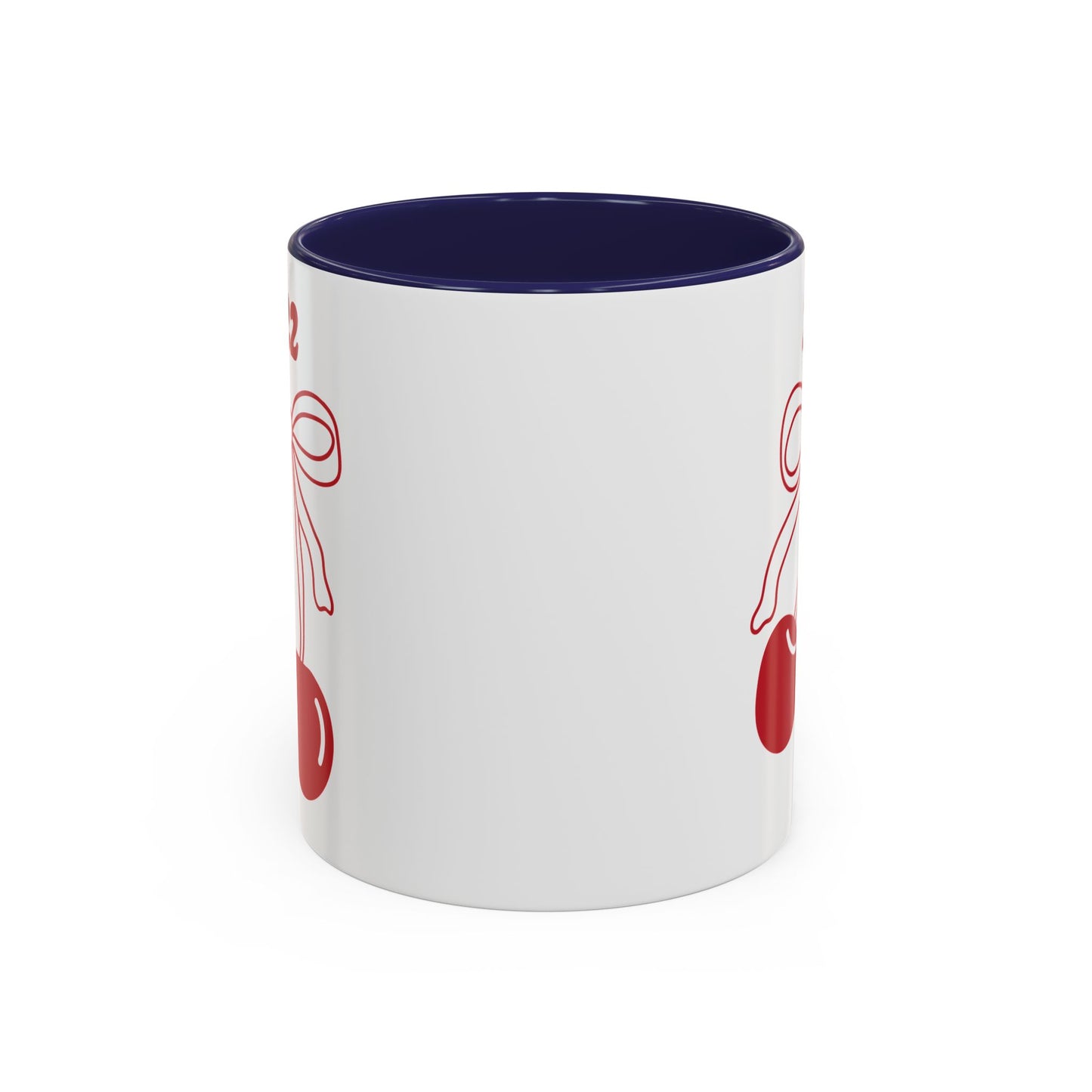 222 Angel Number Cherries Accent Mug – Coquette Bow Kawaii Coffee Mug | 11oz 15oz — Black, Navy, Pink, Red, Light Blue