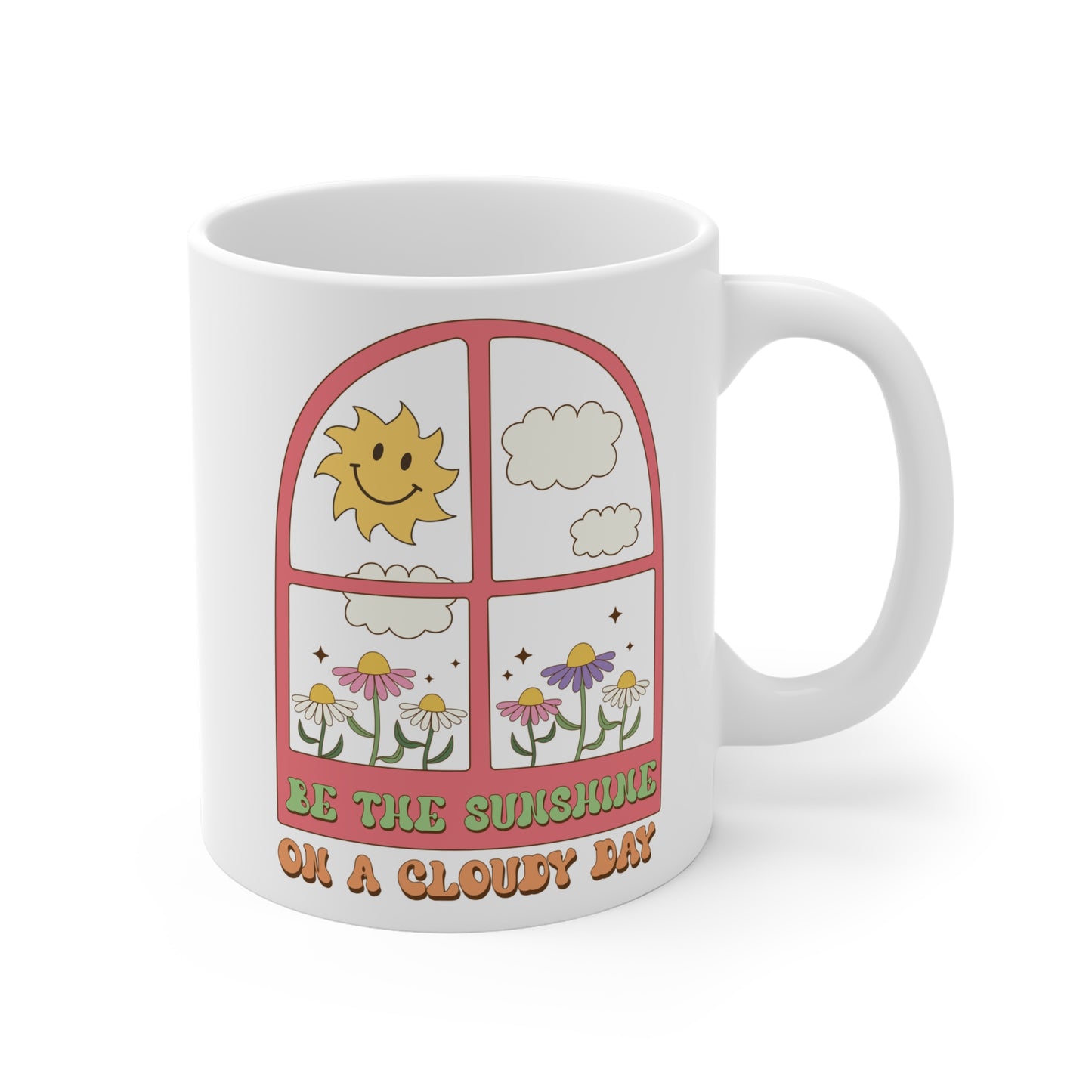 Be The Sunshine Coffee Mug 20oz - Cloudy Day Inspiration, Sun & Flower Window Design, Motivational Drinkware - Uplifting Gift Idea
