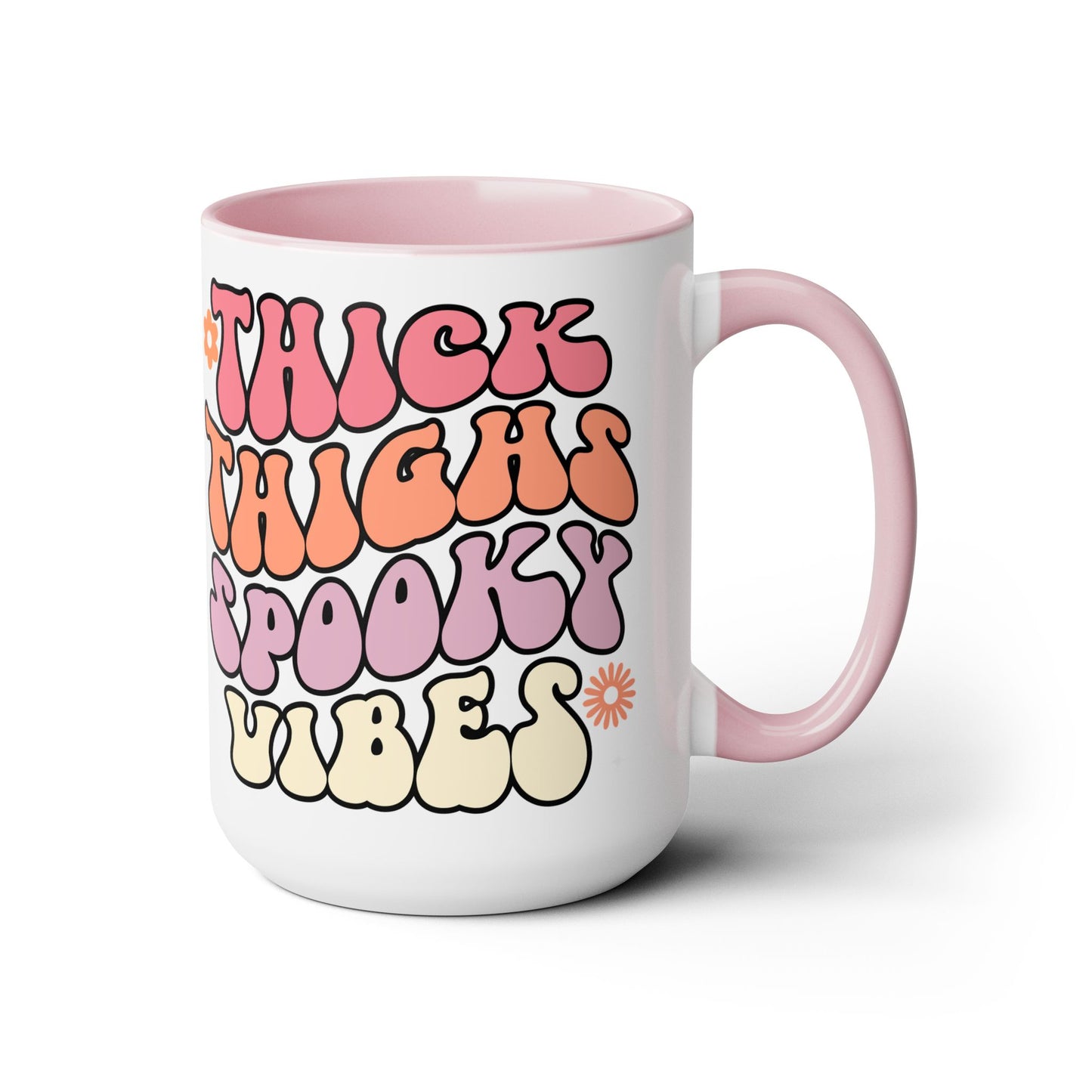 Thick Thighs Spooky Vibes Coffee Mug – Black Accent | Halloween Groovy Vibes