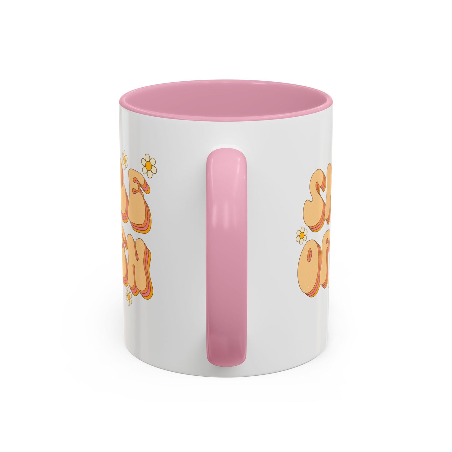 Smile Often Accent Mug – Retro Daisy Letters | 11oz 15oz colored Handle