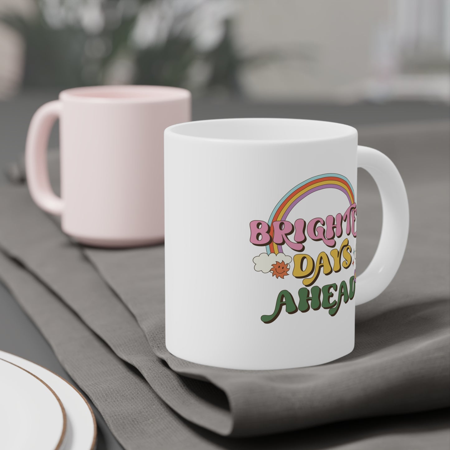 Brighter Days Ahead Coffee Mug – Retro Rainbow Positivity | 20oz