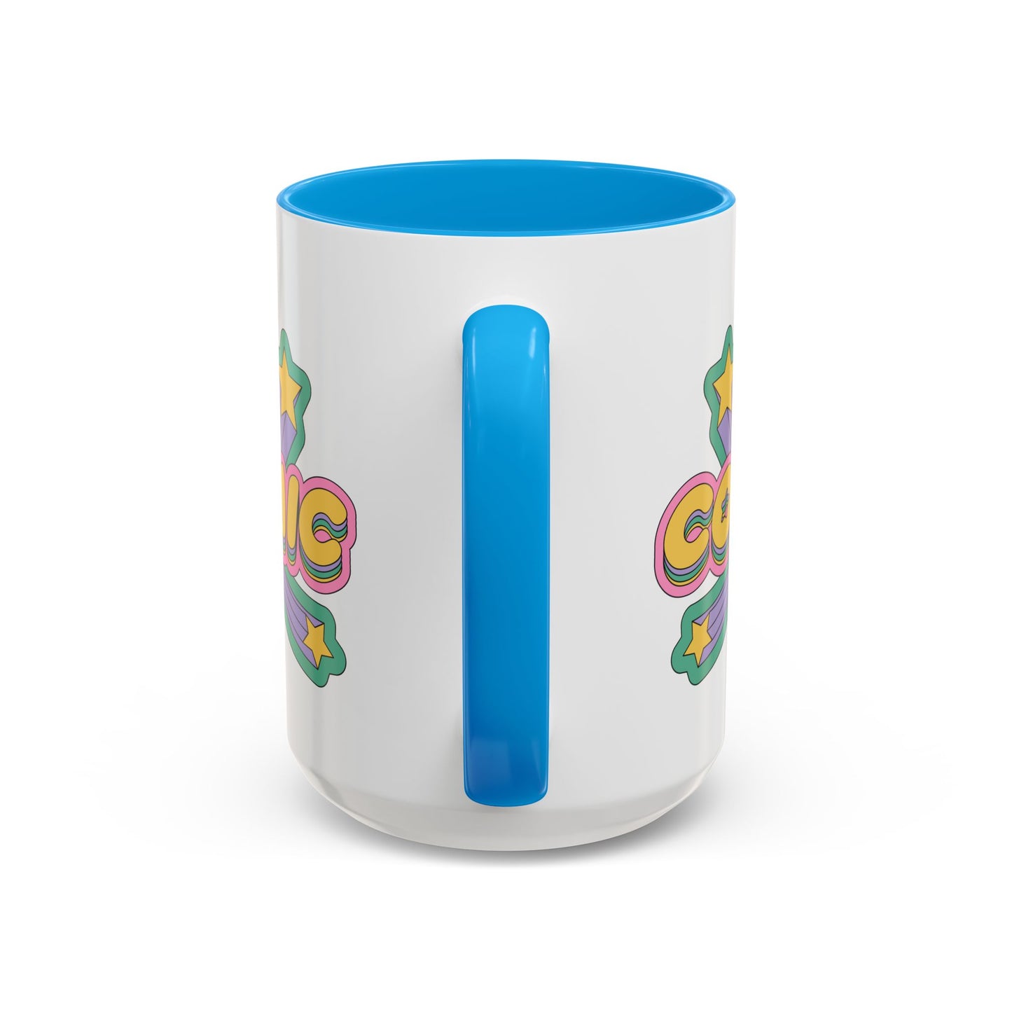 COSMIC Accent Mug – Retro Stars Burst | 11oz 15oz Colored Handle