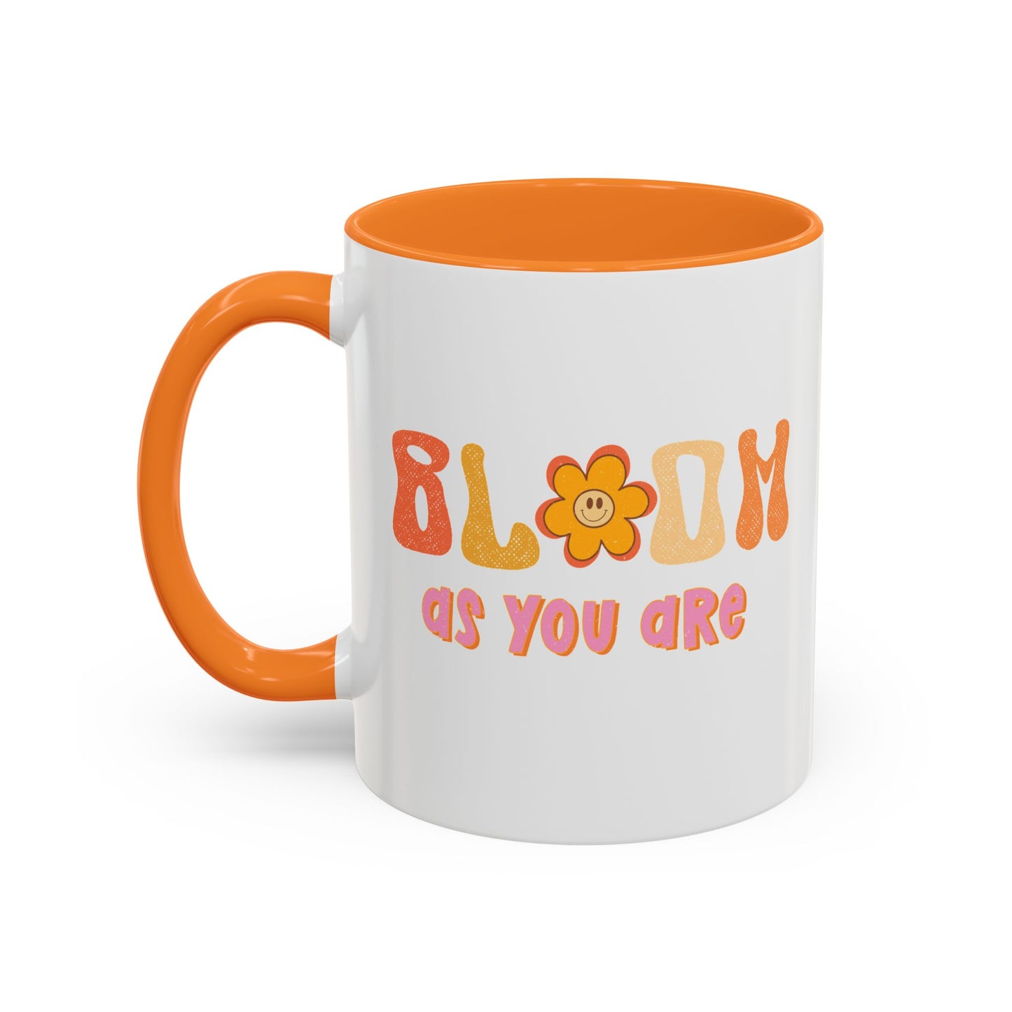 Bloom As You Are Accent Mug – Smiley Flower | 11oz 15oz Colored Handle