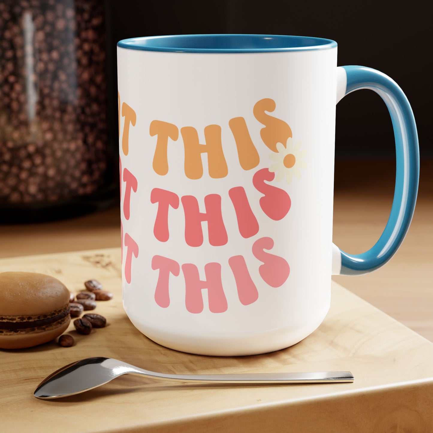 You Got This Groovy 70s Themed Coffee Mug 15oz - Multi-Pink Retro Style Ceramic Cup - Inspirational Positivity Boosting Drinkware