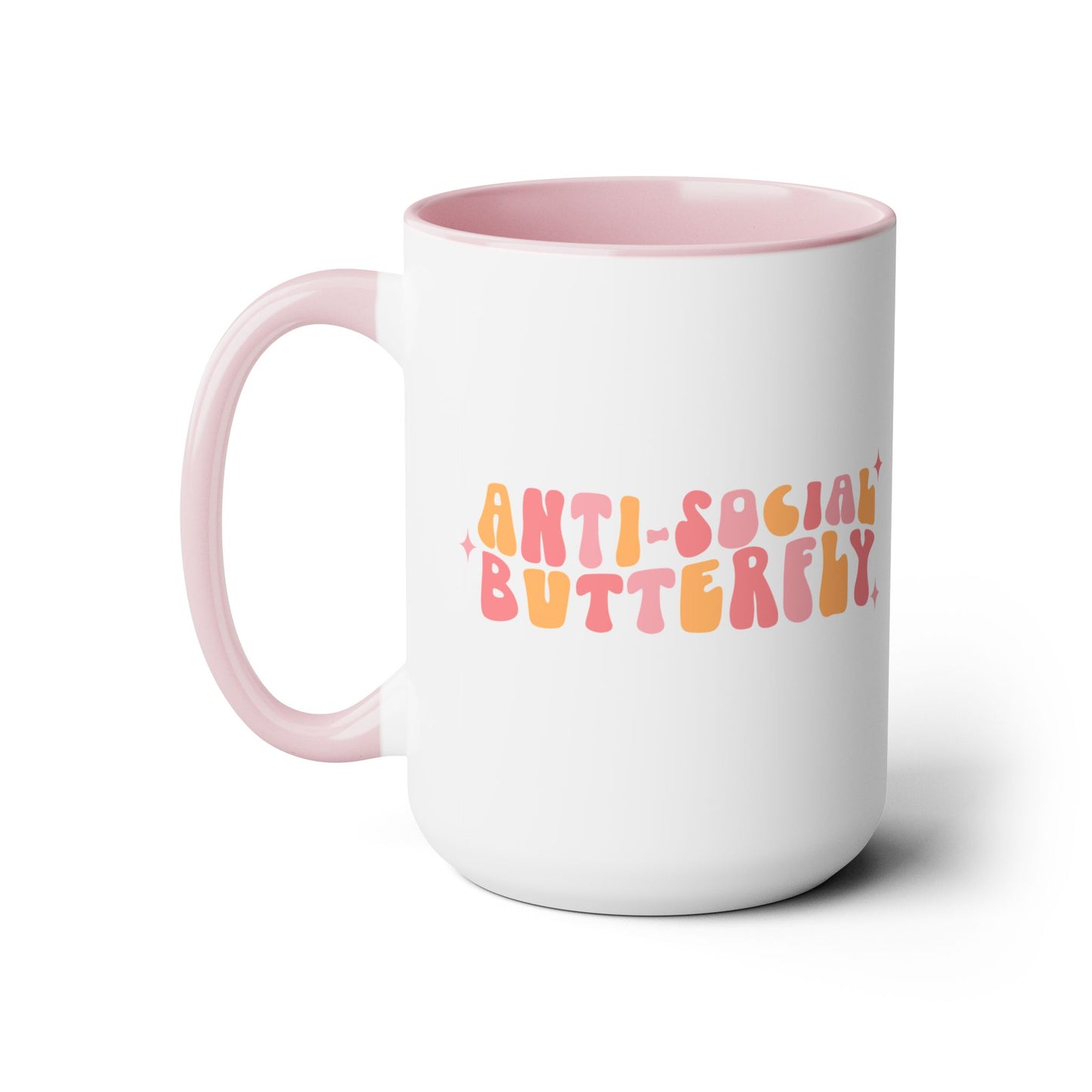 Anti-Social Butterfly Coffee Mug – Retro 70s Wavy Type | 15oz Accent