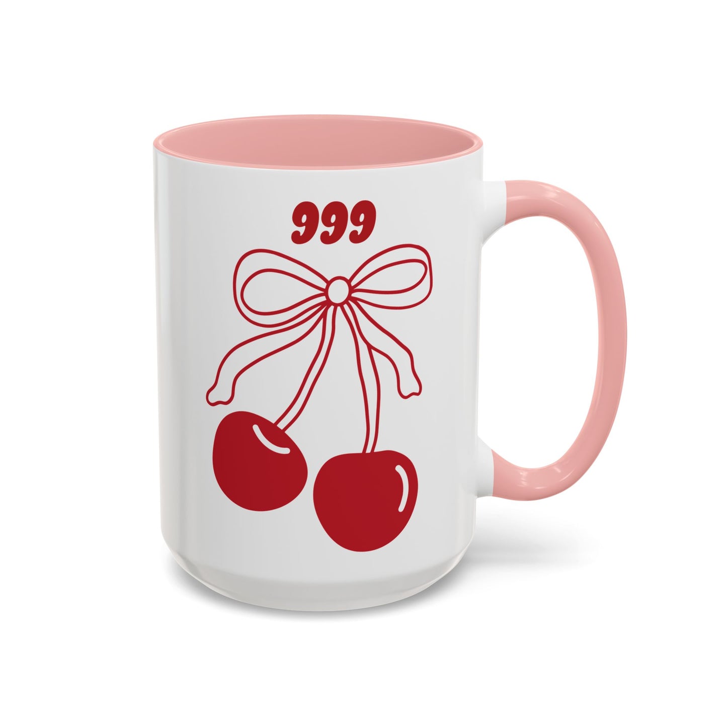 999 Angel Number Cherries Accent Mug – Coquette Bow Kawaii | 11oz 15oz — Black, Navy, Pink, Red, Light Blue, Orange