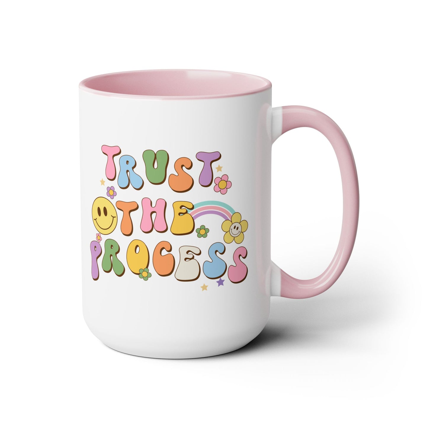 70s Retro Trust the Process Coffee Mug 15oz - Funky Multi-Color Ceramic Cup - Inspirational Motivation Drinkware - Gift for Goal Setters