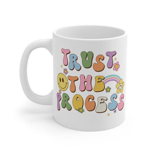 70s Retro Trust the Process Coffee Mug 20oz - Funky Multi-Color Ceramic Cup - Inspirational Motivation Drinkware - Gift for Goal Setters