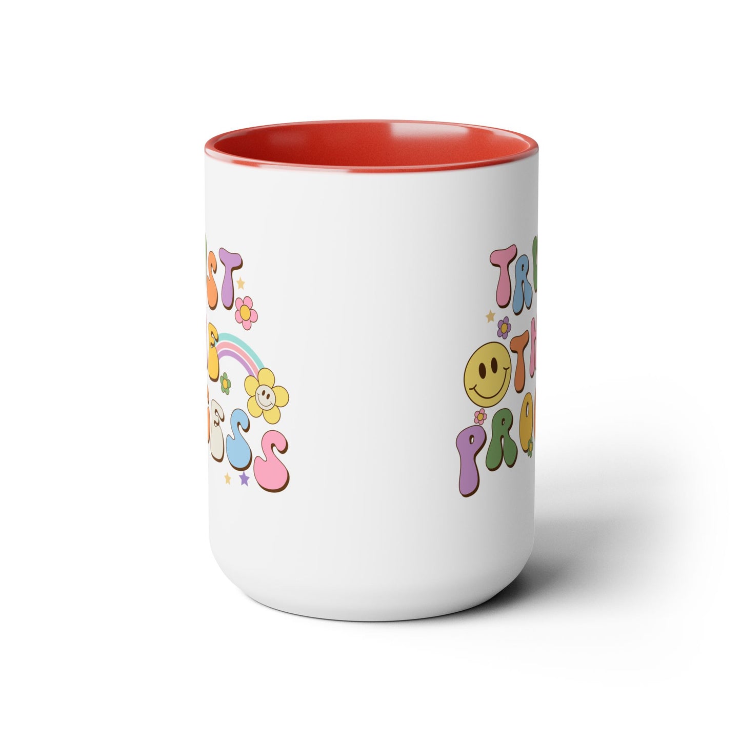 70s Retro Trust the Process Coffee Mug 15oz - Funky Multi-Color Ceramic Cup - Inspirational Motivation Drinkware - Gift for Goal Setters