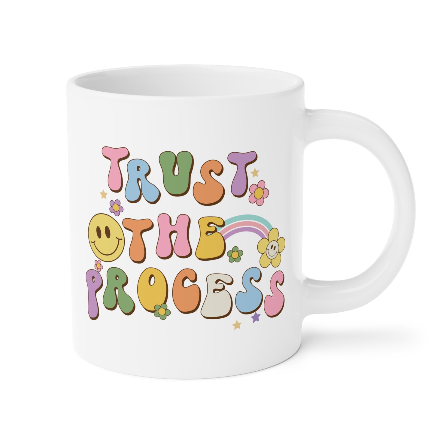 70s Retro Trust the Process Coffee Mug 20oz - Funky Multi-Color Ceramic Cup - Inspirational Motivation Drinkware - Gift for Goal Setters