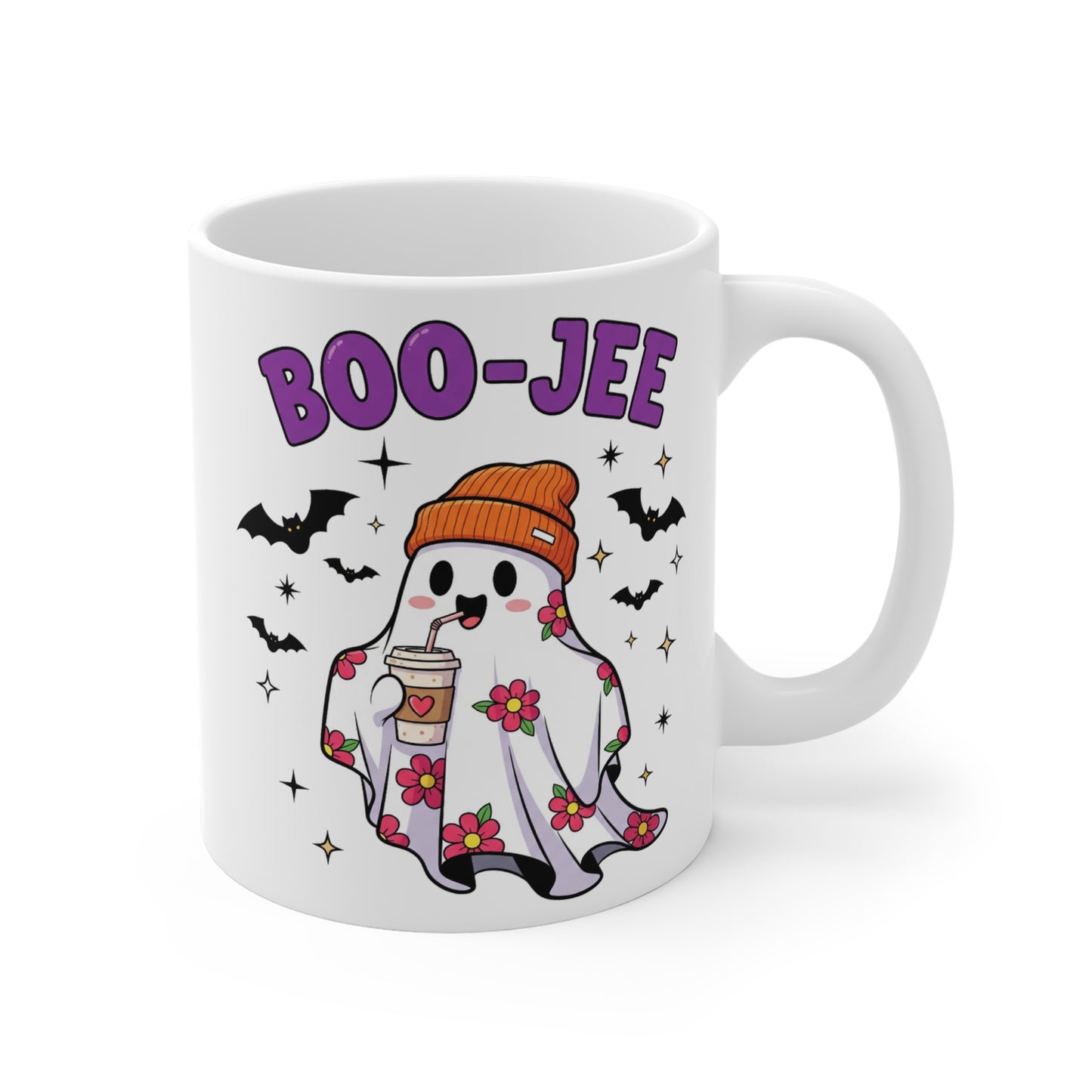 Boo-Jee Ghost Coffee Mug – White Ceramic | Halloween Groovy Vibes