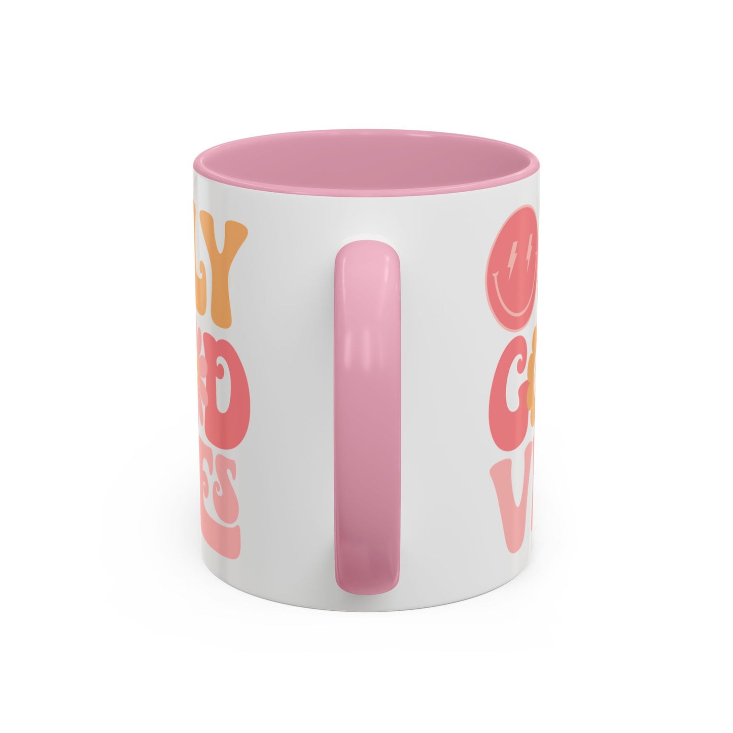 Only Good Vibes Accent Mug – Retro Bubble Letters & Flowers | 11oz 15oz Colored Handle