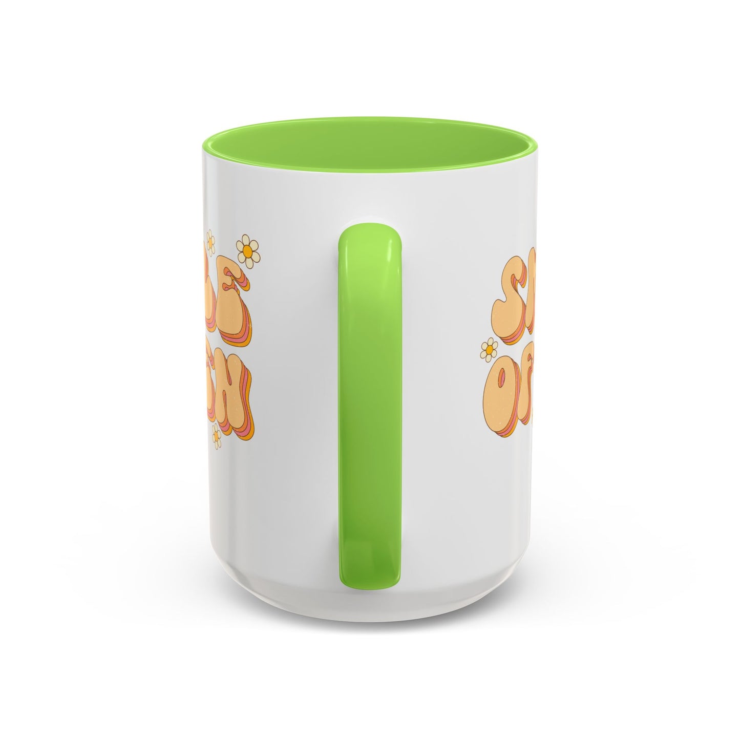 Smile Often Accent Mug – Retro Daisy Letters | 11oz 15oz colored Handle