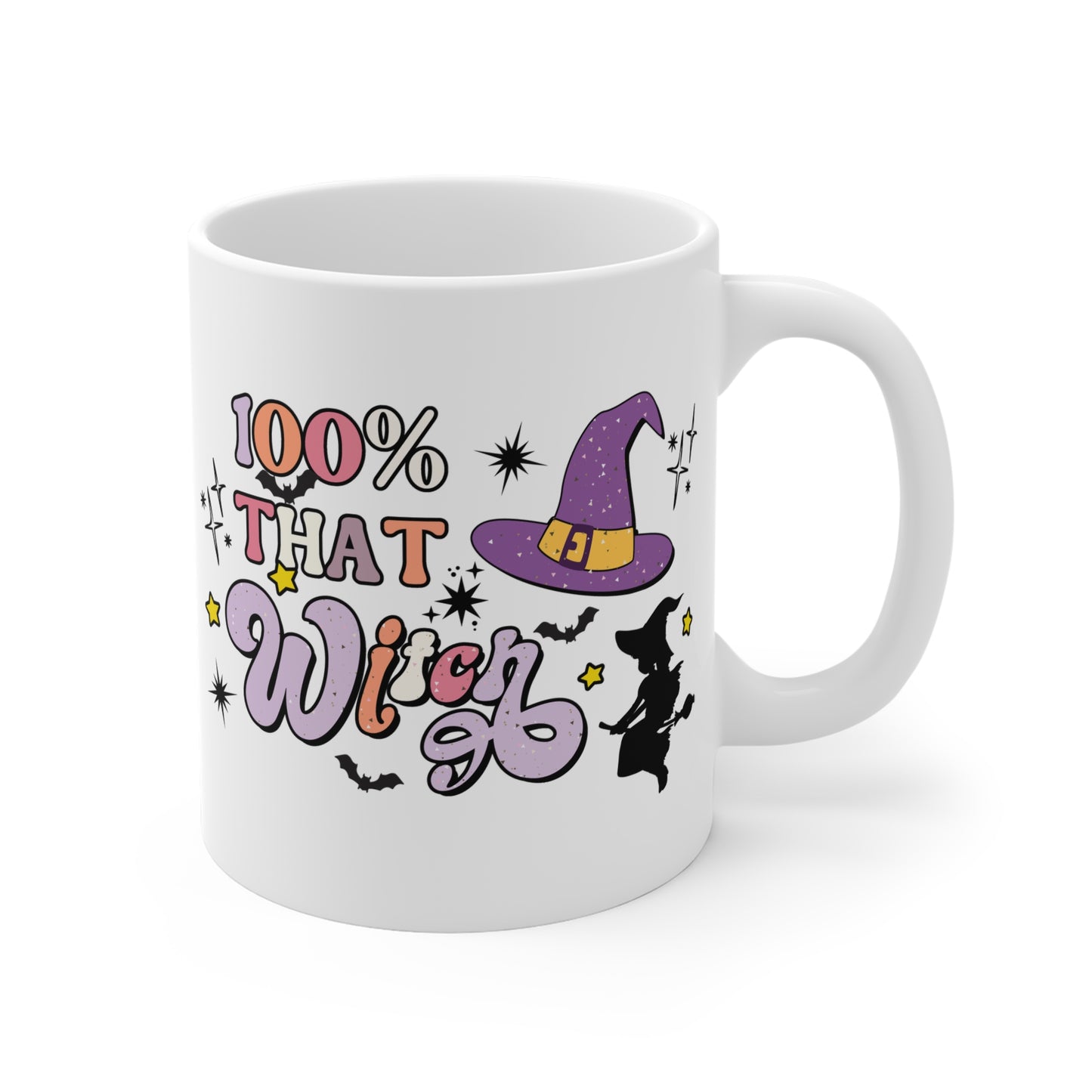 100% That Witch Coffee Mug – White Ceramic | Halloween Groovy Vibes