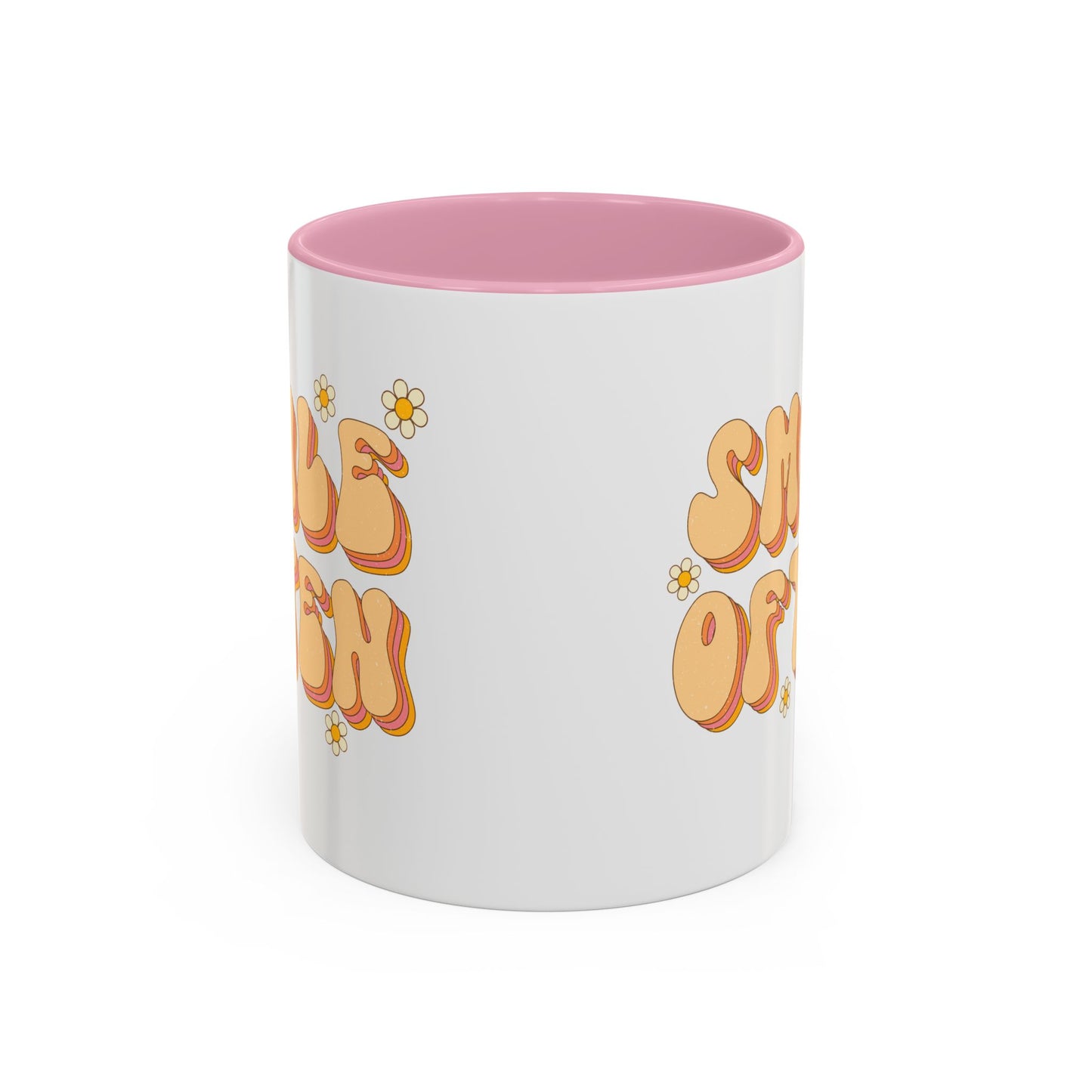 Smile Often Accent Mug – Retro Daisy Letters | 11oz 15oz colored Handle