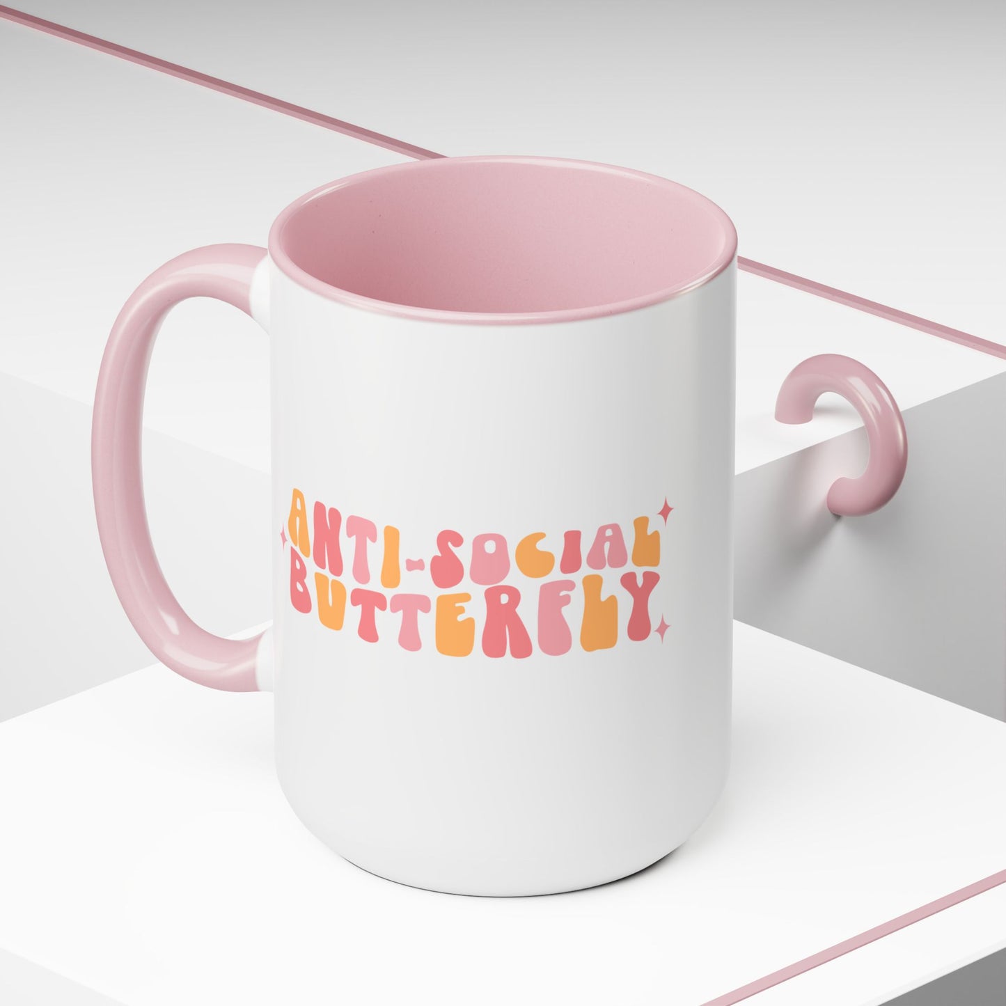 Anti-Social Butterfly Coffee Mug – Retro 70s Wavy Type | 15oz Accent
